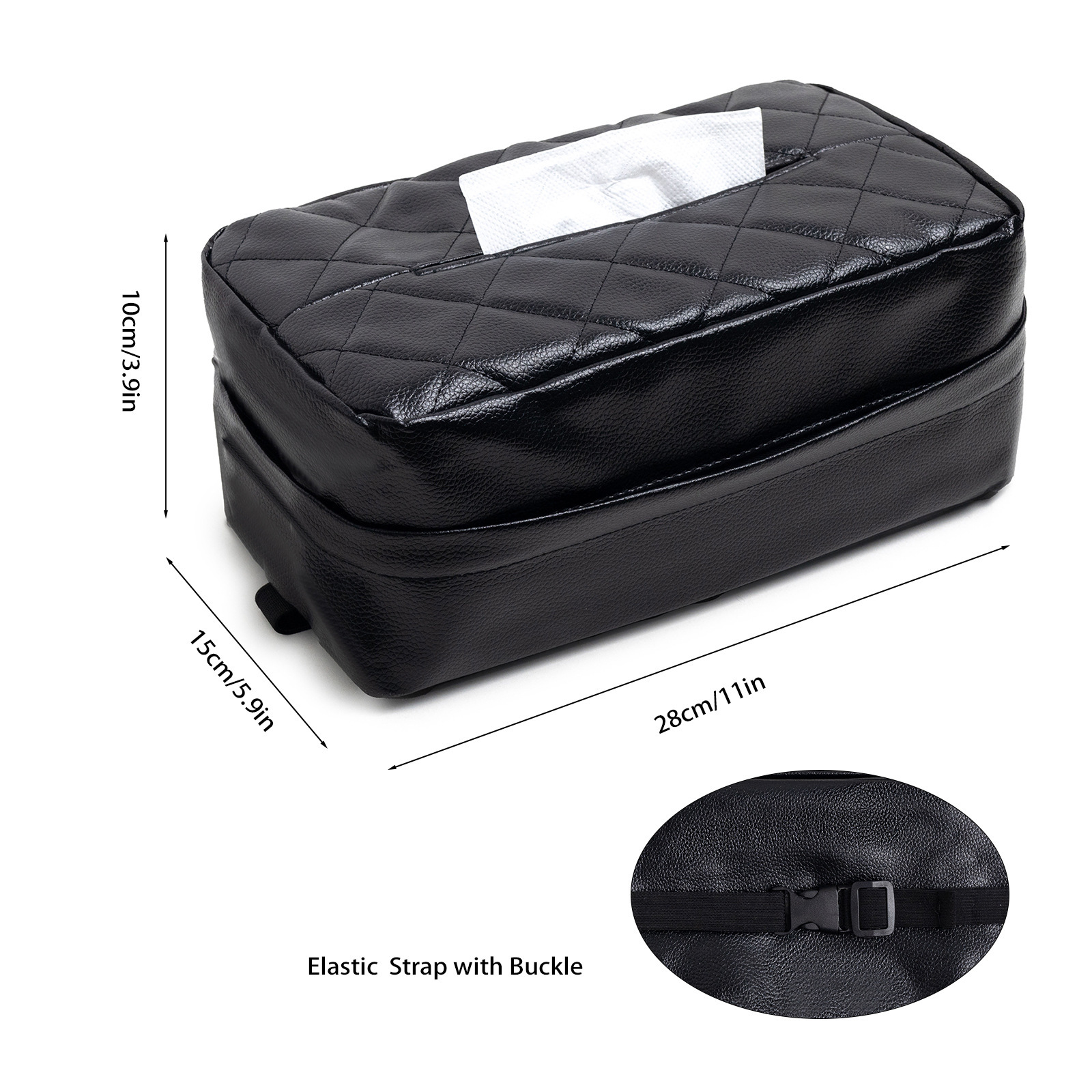White Universal Leather Car Tissue Box Holder - Visor, Armrest & Seat Back Mount โ image 3