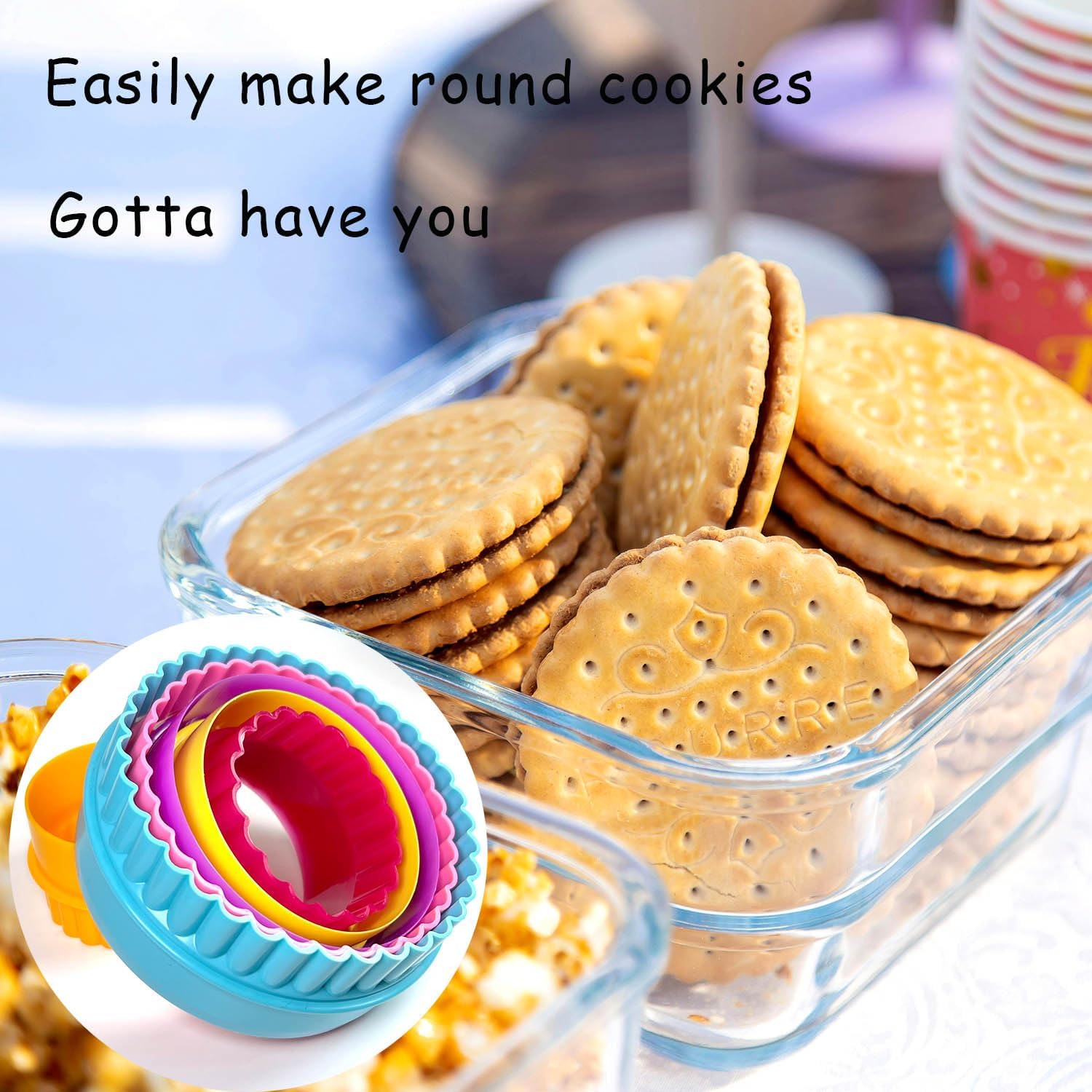 Cookie Biscuit Cutter Set, Two Side Cookie Cutters Plastic Set Multi-size Cake Fruit Vegetable Shapes Cutter Random color (Round Shaped, 6 Pack) — image 5