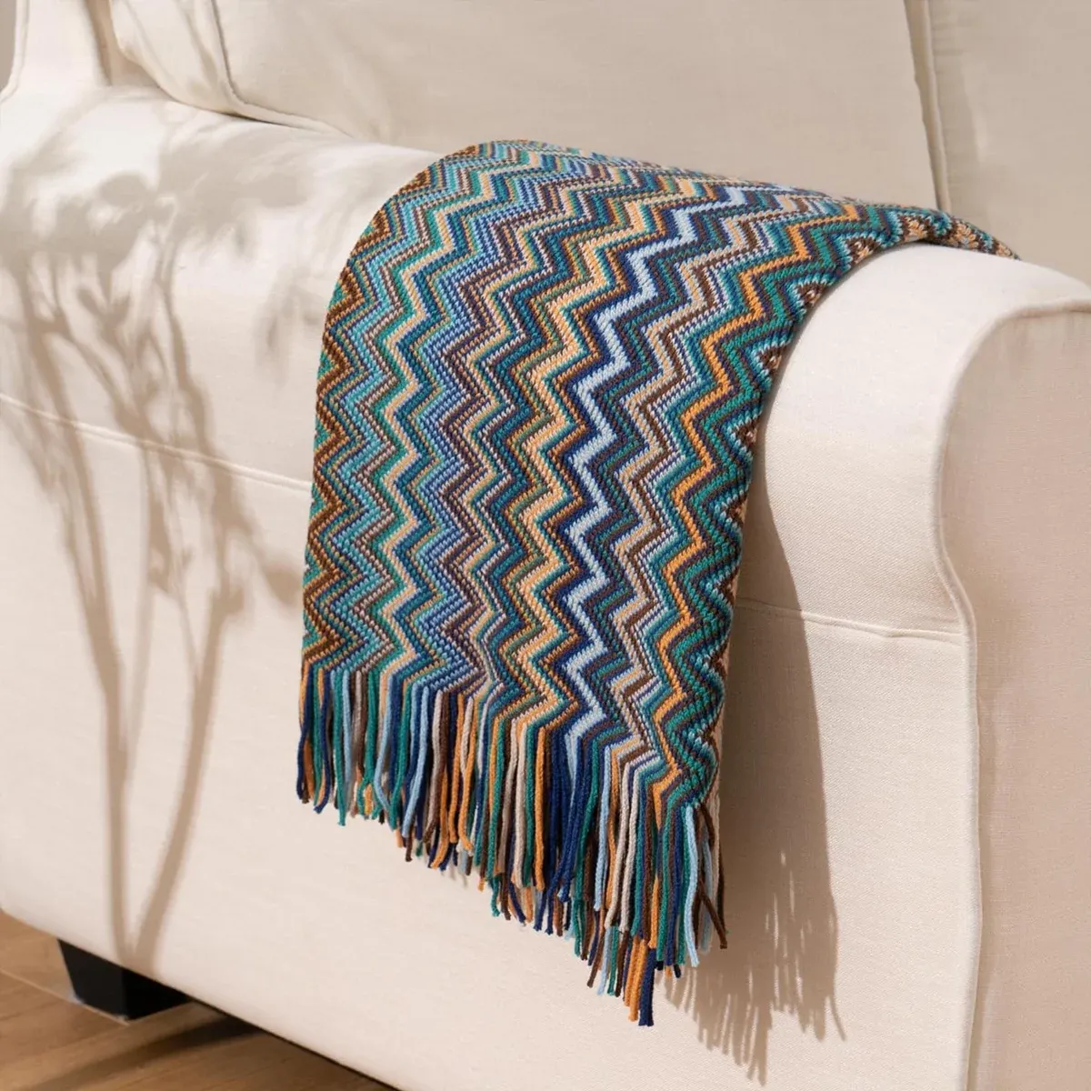 Peacock Blue Houndstooth Bed Runner Decorative Throw for Hotel or Home Bedding - 60 × 230cm — image 4