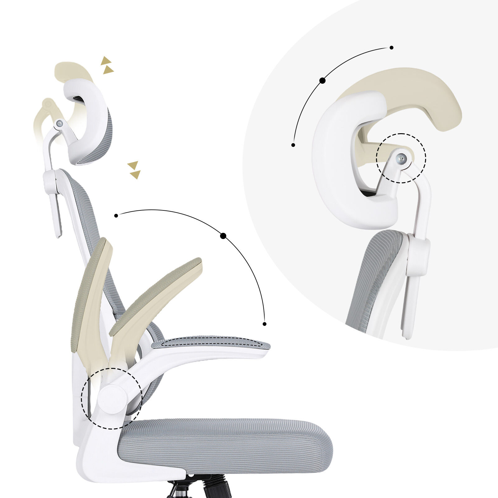 Work Office Chair - Lumber Support, Flip-up Armrest, Adjustable Headrest SITIO - GREY โ image 6
