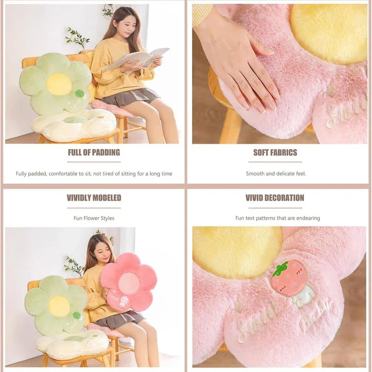 Cute Sunflower Floor Cushion Soft Chair Pad Summer Office Student Seat Pillow - White — image 5