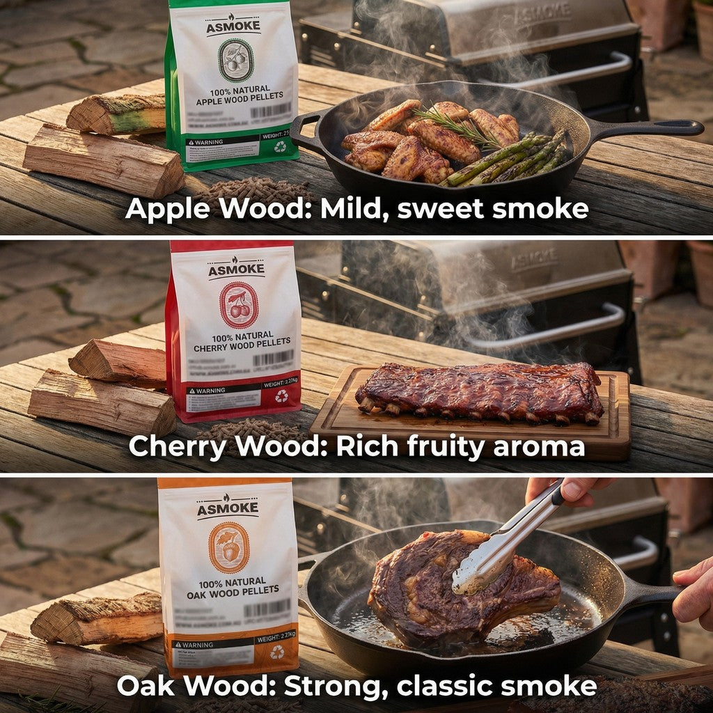 ASMOKE 3-Piece Premium Wood Pellet Variety Pack - Oak, Cherry & Apple (3 x 2.27kg Bags) — image 6