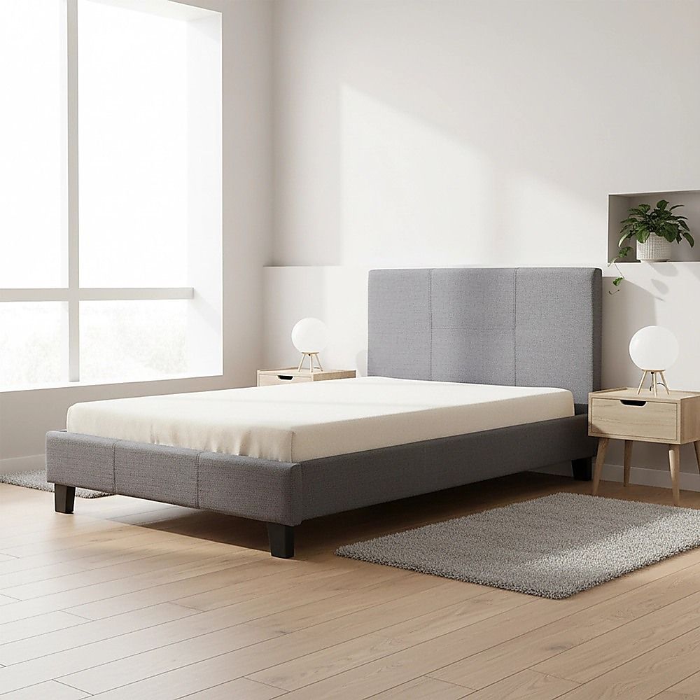 King Single Linen Fabric Bed Frame Grey — image 2