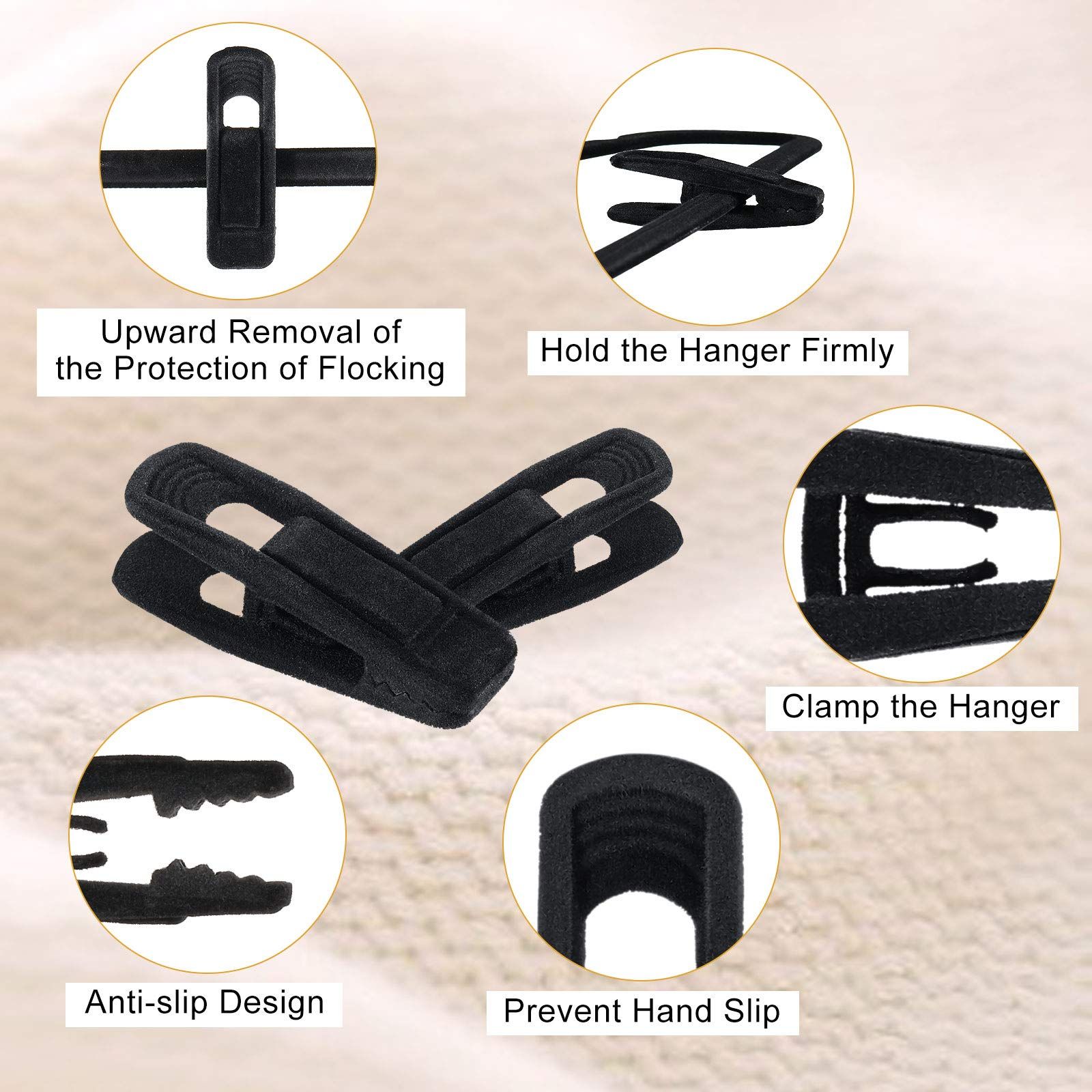 Velvet Hangers Clips Flocked Finger Clips Velvet Clothes Clips Strong Pants Hangers Clips for Slim-line Clothes (72 Pieces) — image 3