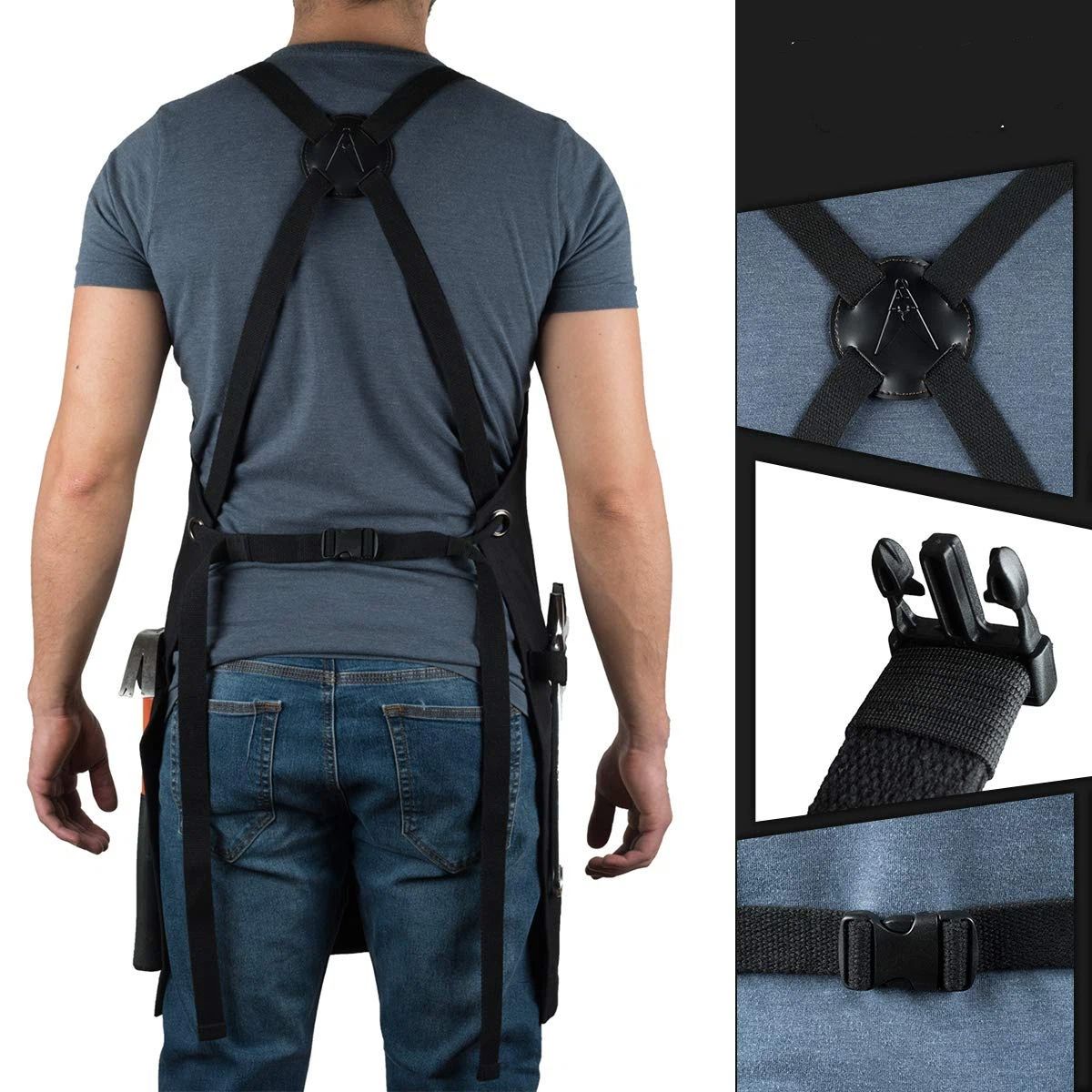 Chef and BBQ Apron not with Bottle Opener and Hand Towel - Cotton Canvas, not Stainless Steel Hardware - Cross Back Straps，black，The packaging only includes — image 3