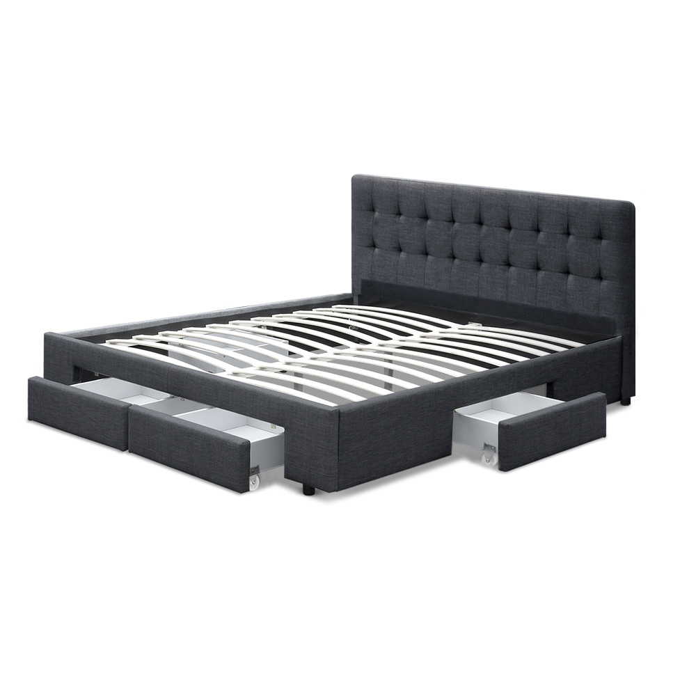 Artiss Bed Frame Double Size with 4 Drawers Grey AVIO — image 3