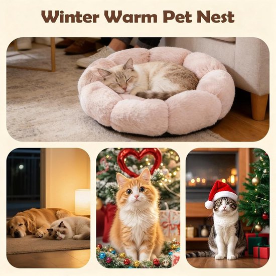 Cat basket - Warm basket for autumn/winter - Round cat basket - Dog mat - Dog basket - Cat basket for home - Pet basket - Pink - 50 cm โ image 4
