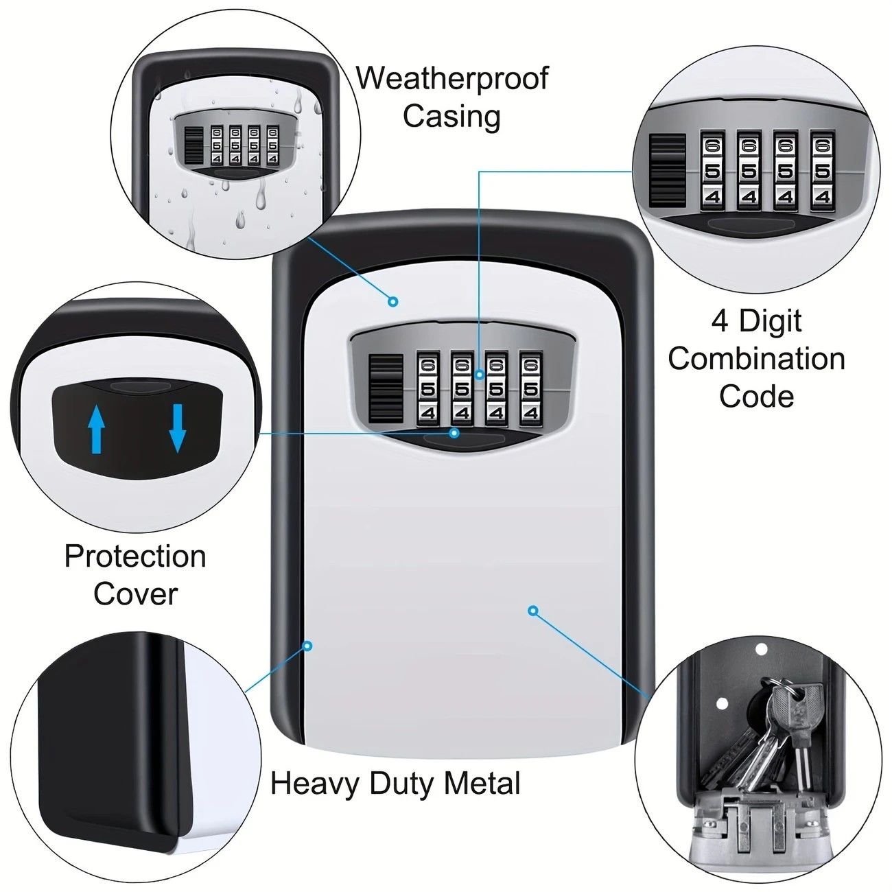 ✨ Outdoor Key Lock Box | 4-Digit Combo + Wall Mount | Heavy-Duty & Hidden, Keyless Entry for Airbnb, Home & Office Security!/black — image 4