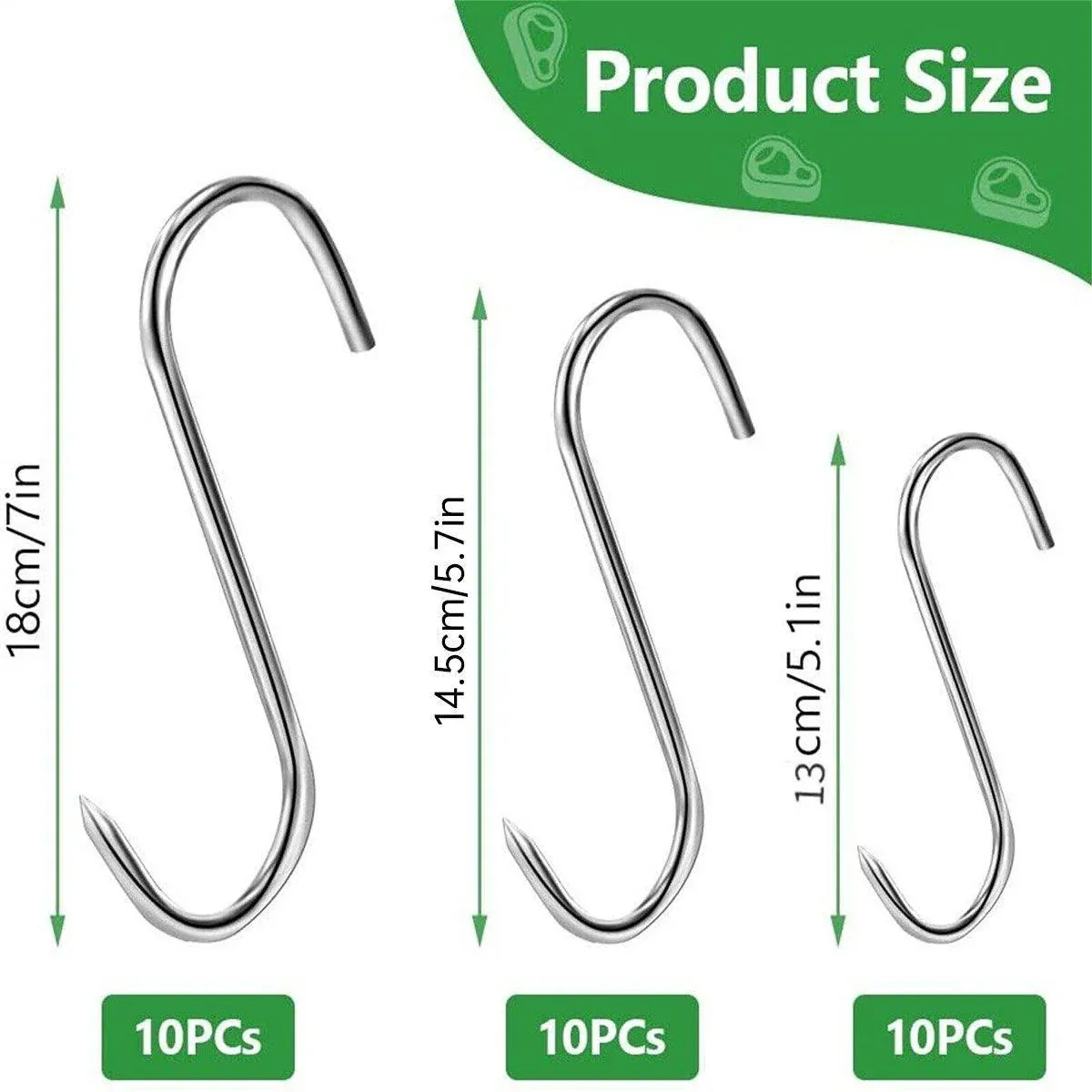 10PCS Steel S Meat Hooks for Beef Pork Lamb Roast Duck BBQ Grill Oven Hanging - S — image 4