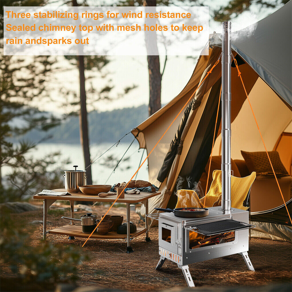 Stainless Steel Wood Burner Stove for Camping w/ Chimney & Bag โ image 5