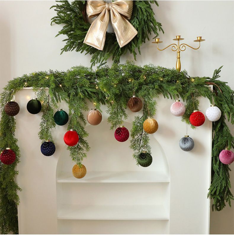 4 Assorted Colour Velvet Wrapped Christmas Baubles, Trendy Xmas Tree Decor, A Set 12 Pack, 6cm — image 2