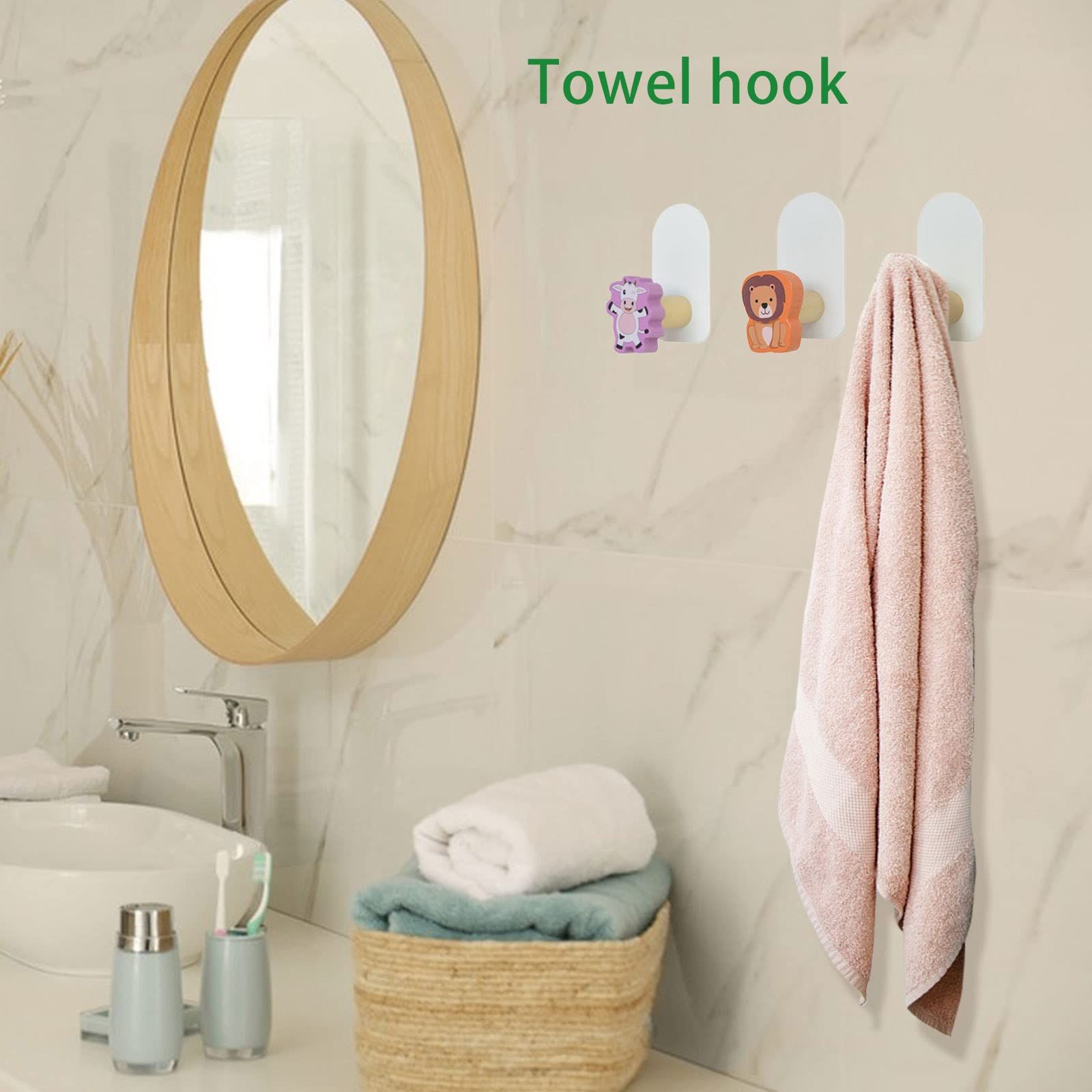 Wood Wall Hooks, 5pcs Adhesive Wooden Hooks, Animal Wall Mounted Hook Rack Decorative Hanging Wall Hooks Wooden Backpack Hanger โ image 4