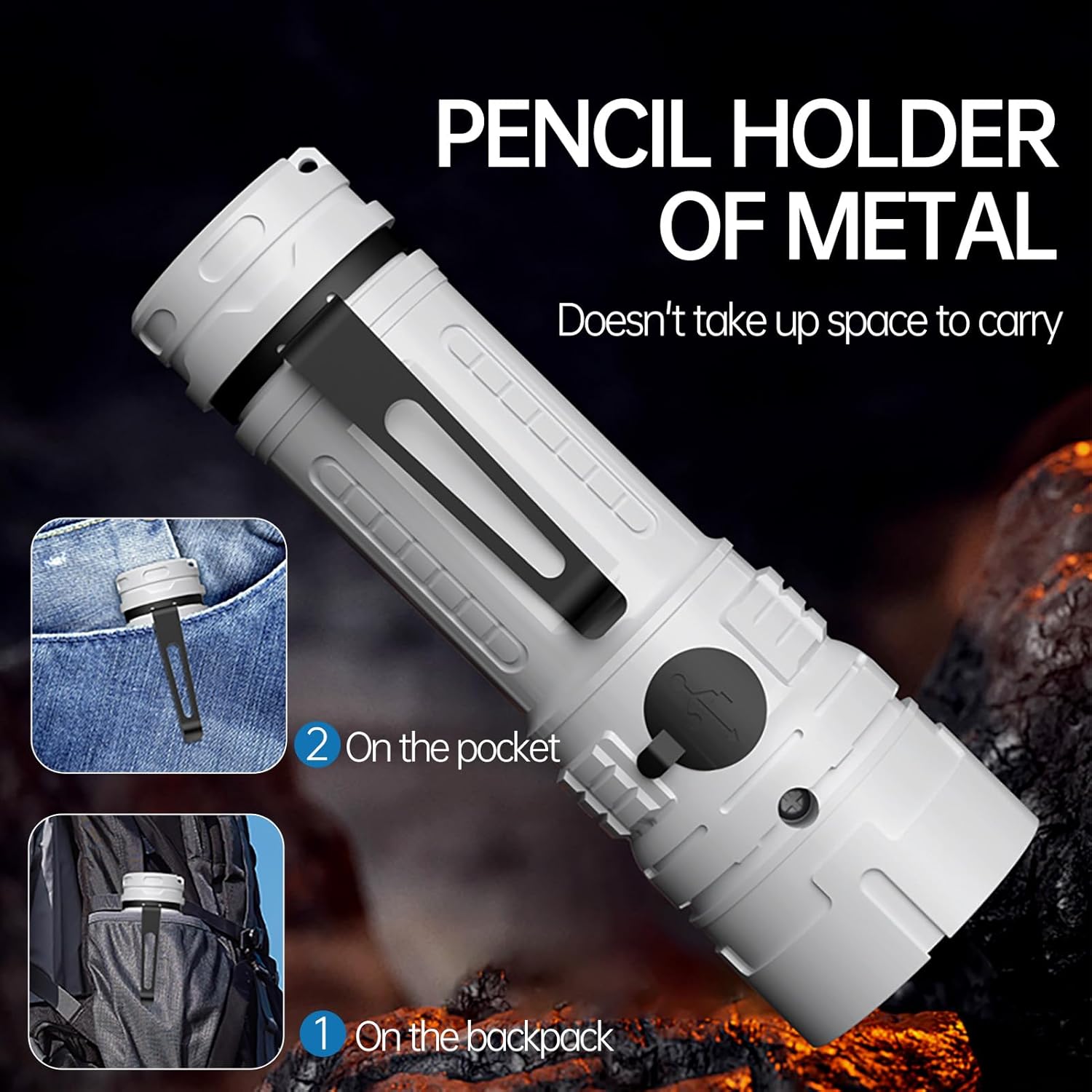 Rechargeable LED Torch - White - 1 Piece - Lightweight Portable Flashlight for Camping Backpacking Hiking — image 4