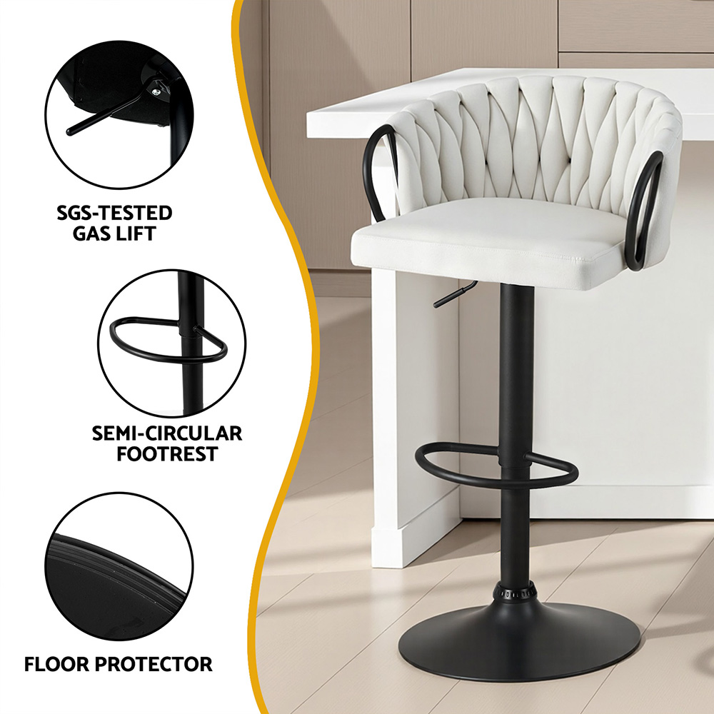 Artiss 1x Bar Stool Single Kitchen Dining Chair Counter Stool Woven Velvet Ivory โ image 6