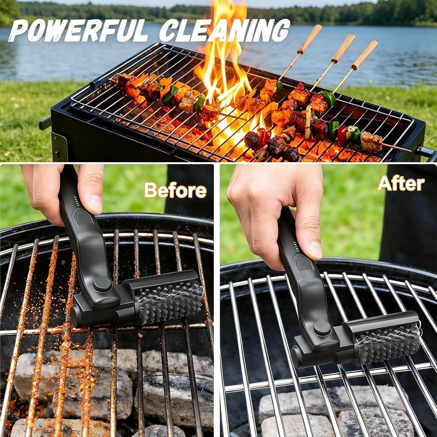 Electric Grill Brush Rechargeable 3-Speed with 180 Degree Adjustable Stainless Steel Head — image 2