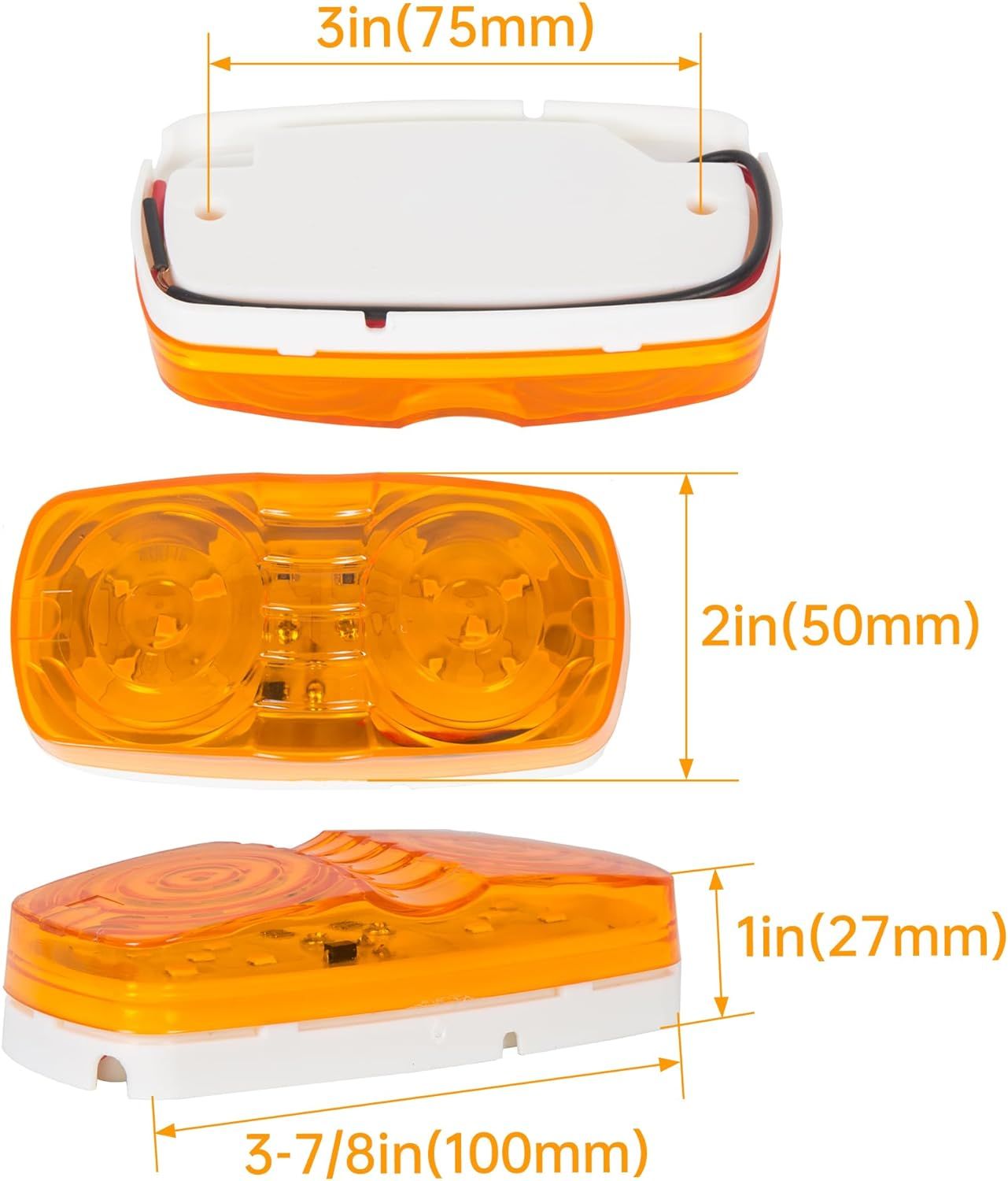 Light Indicator Double Bubble Rectangular 12V Surface Mount RV Camper Trucks Side Marker Light (5 pcs Amber) — image 3