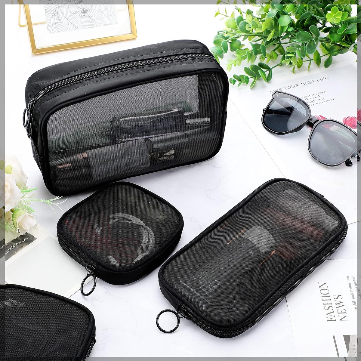 4 pieces - Cosmetic bag - Travel toiletry bag - Storage bag - mesh cosmetic bag - travel bag with zipper - mini makeup bag - for daily accessories - for travel โ image 5