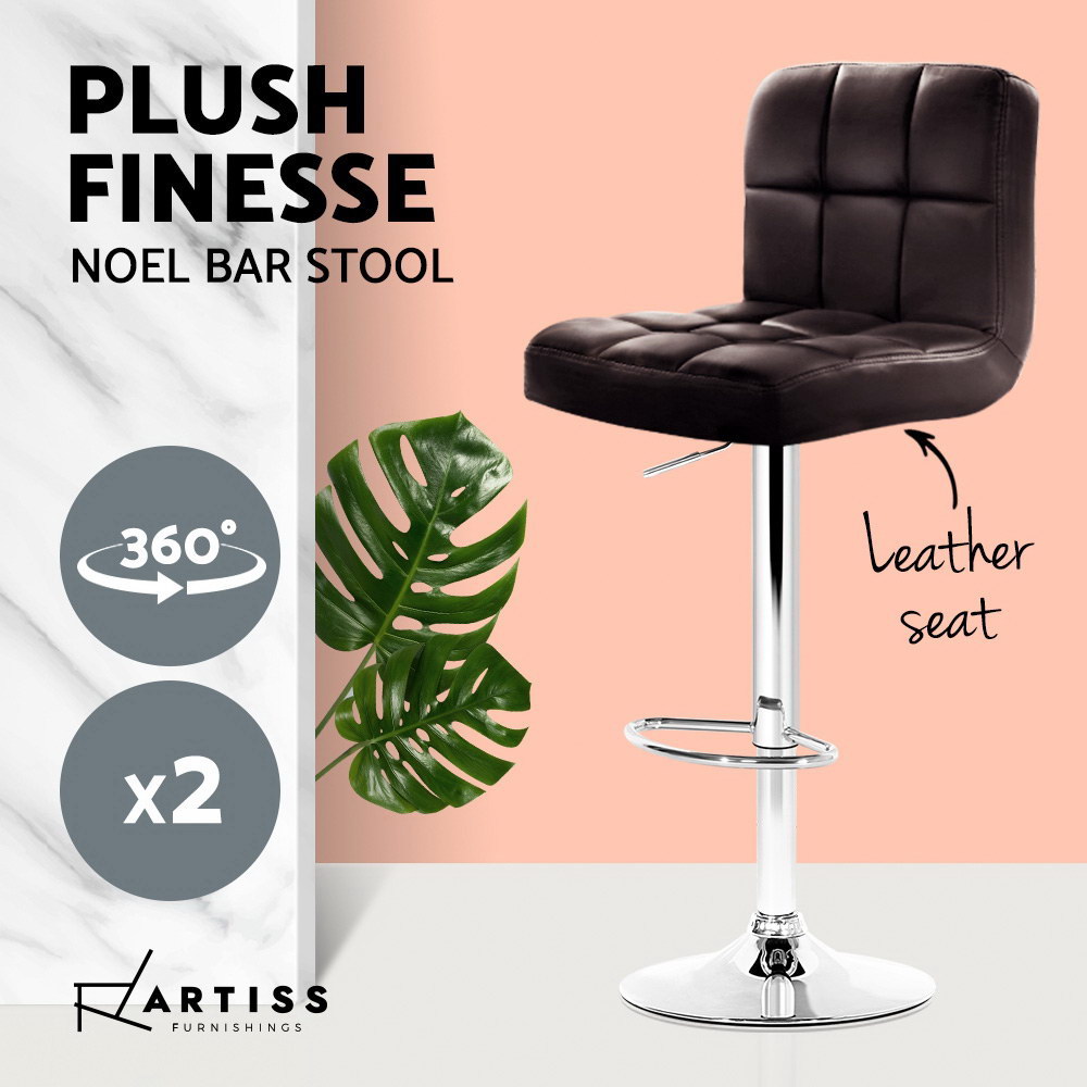 Artiss 2x Bar Stools Leather Gas Lift Brown โ image 4