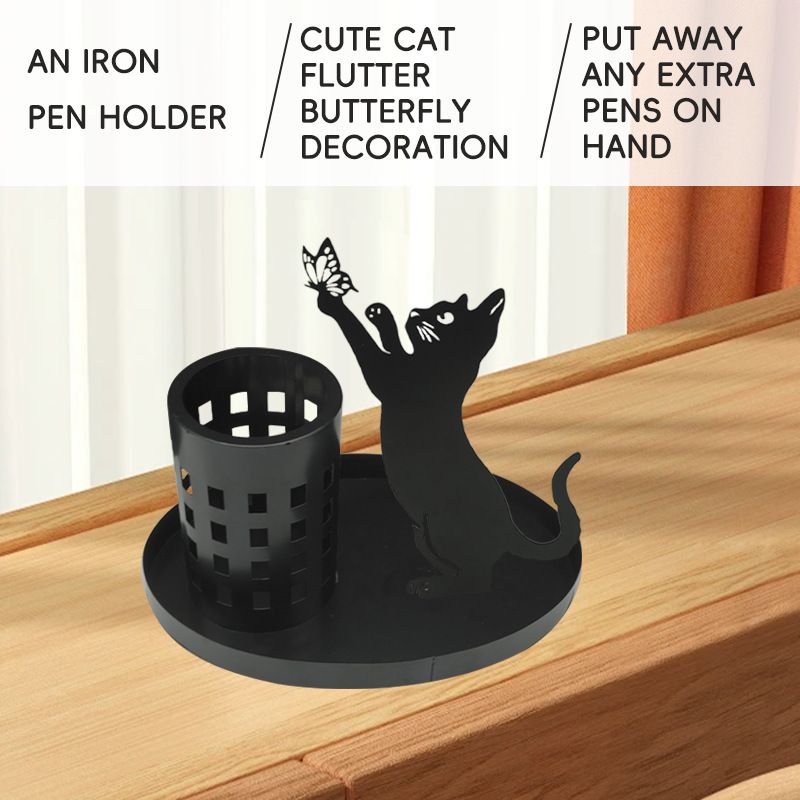 Cat Pen Holder for Desk Cute Black Cat Pencil Holder Metal Cat Desk Accessories Desk Organizer Cat Makeup Brush Pen Cups โ image 2