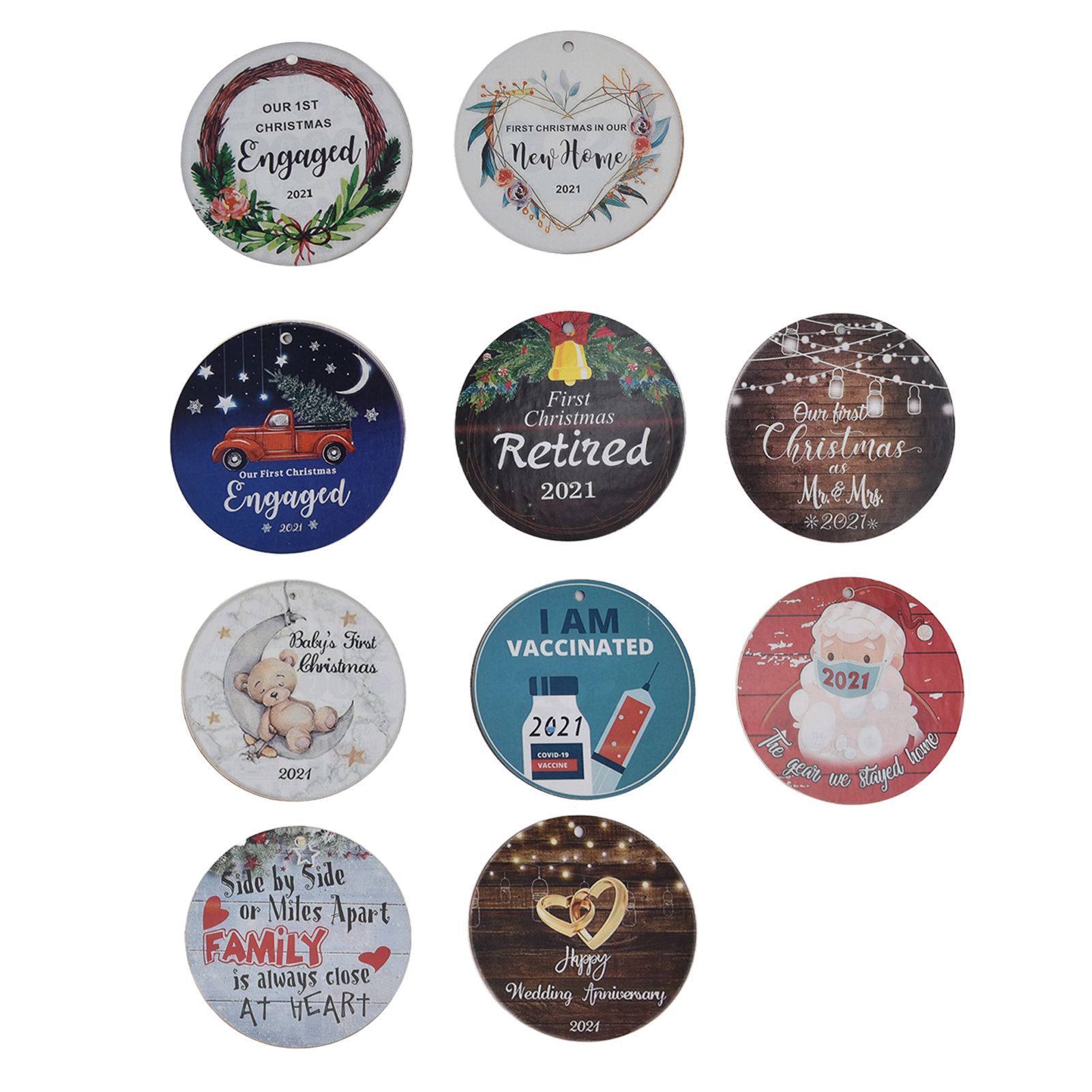 10pcs Christmas Hangings Wooden Round Beautiful Pattern Christmas Tags with Landyard for Christmas Tree Decoration Gift โ image 5