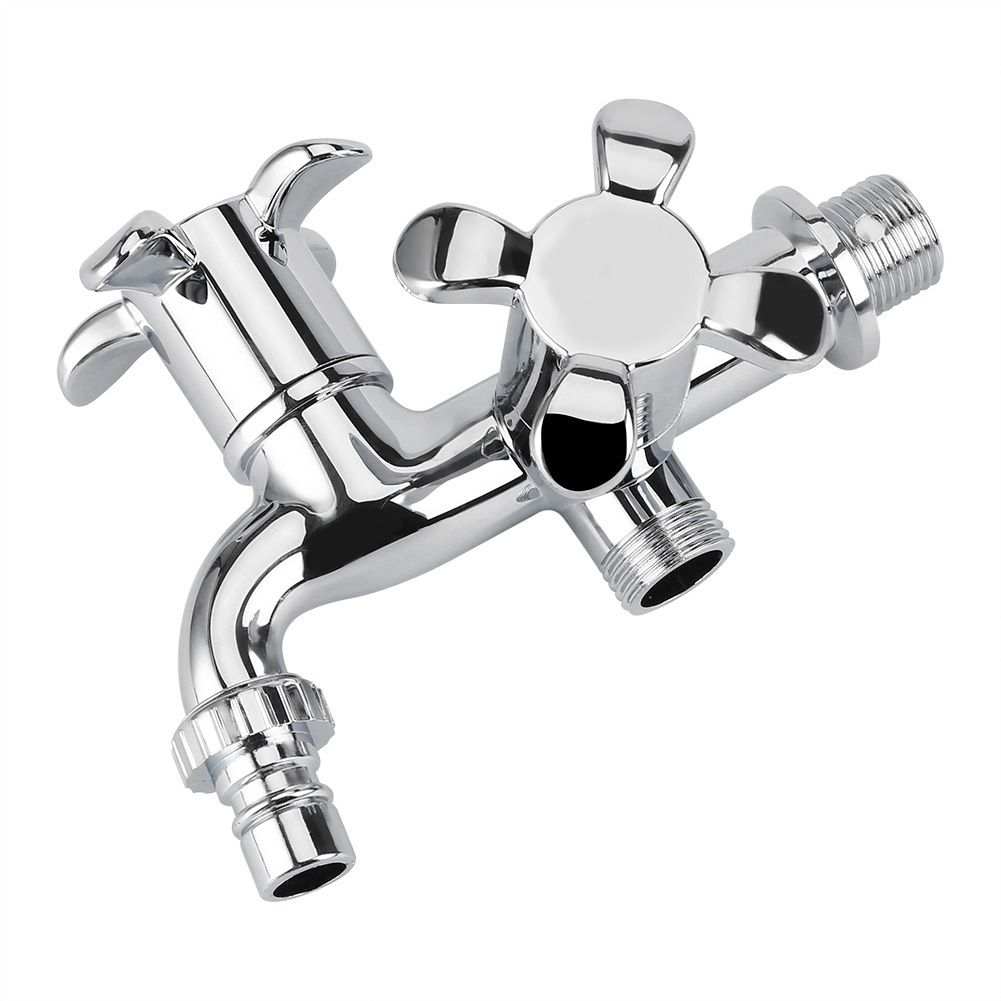 ABS Washing Machine Faucet Sink Basin Water Tap with Double Spout&Handle G1/2 Blossom Handle — image 4