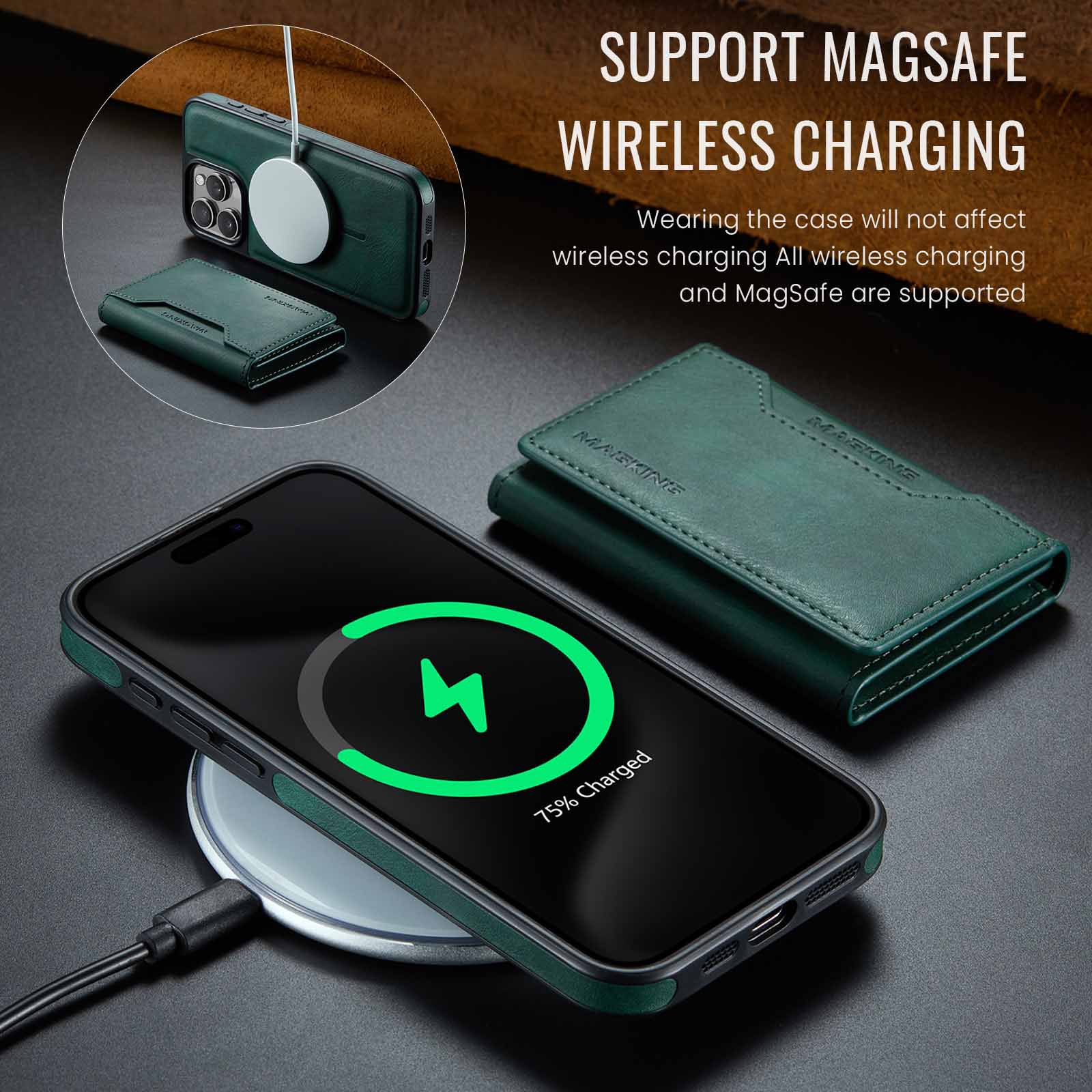 Black Premium MagSafe Wallet Case for iPhone 16 Pro - Detachable PU Leather Magnetic Card Holder โ image 4