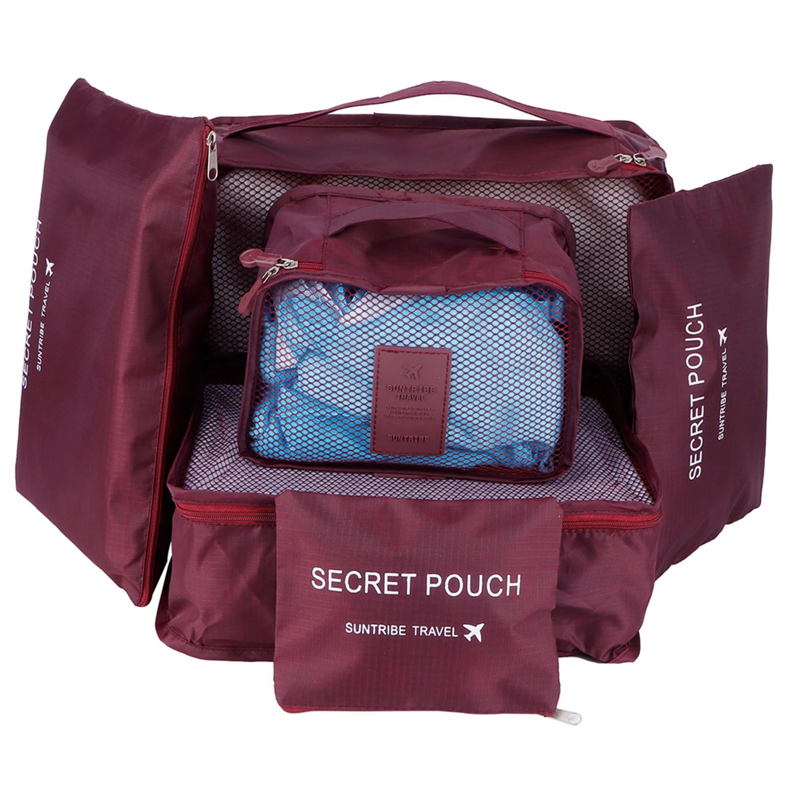 6Pcs/Set Storage Bag Clothing Sorting Bag Luggage Suitcase Packing Organizer for TravellingWine Red — image 3