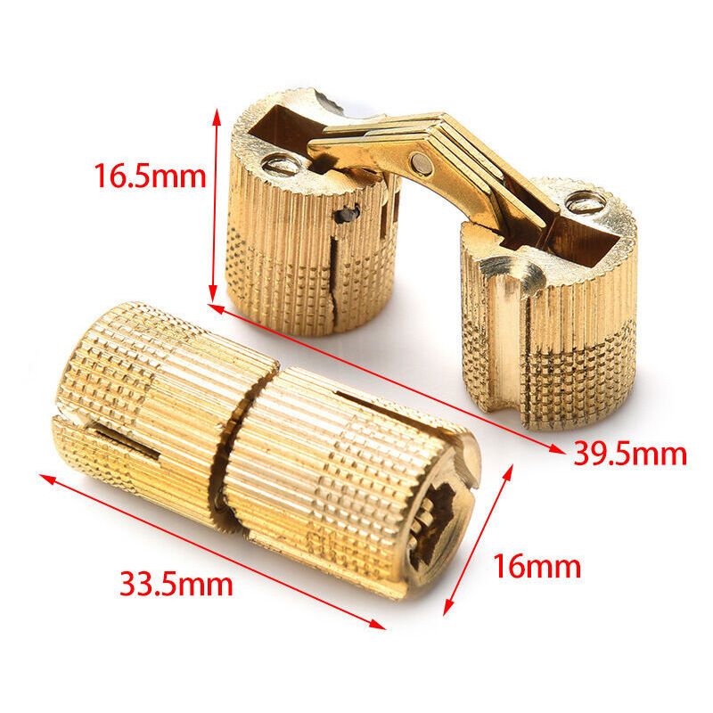 2 Pcs Brass Hidden Invisible Barrel Hinges for Wooden Door Cabinet Caravan, 16 mm — image 2