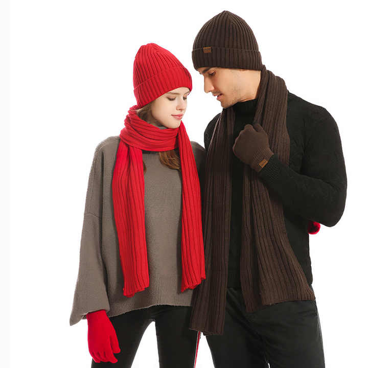 Light Grey Men's 3-Piece Winter Warm Ribbed Knit Beanie Hat Scarf and Gloves Set โ image 5