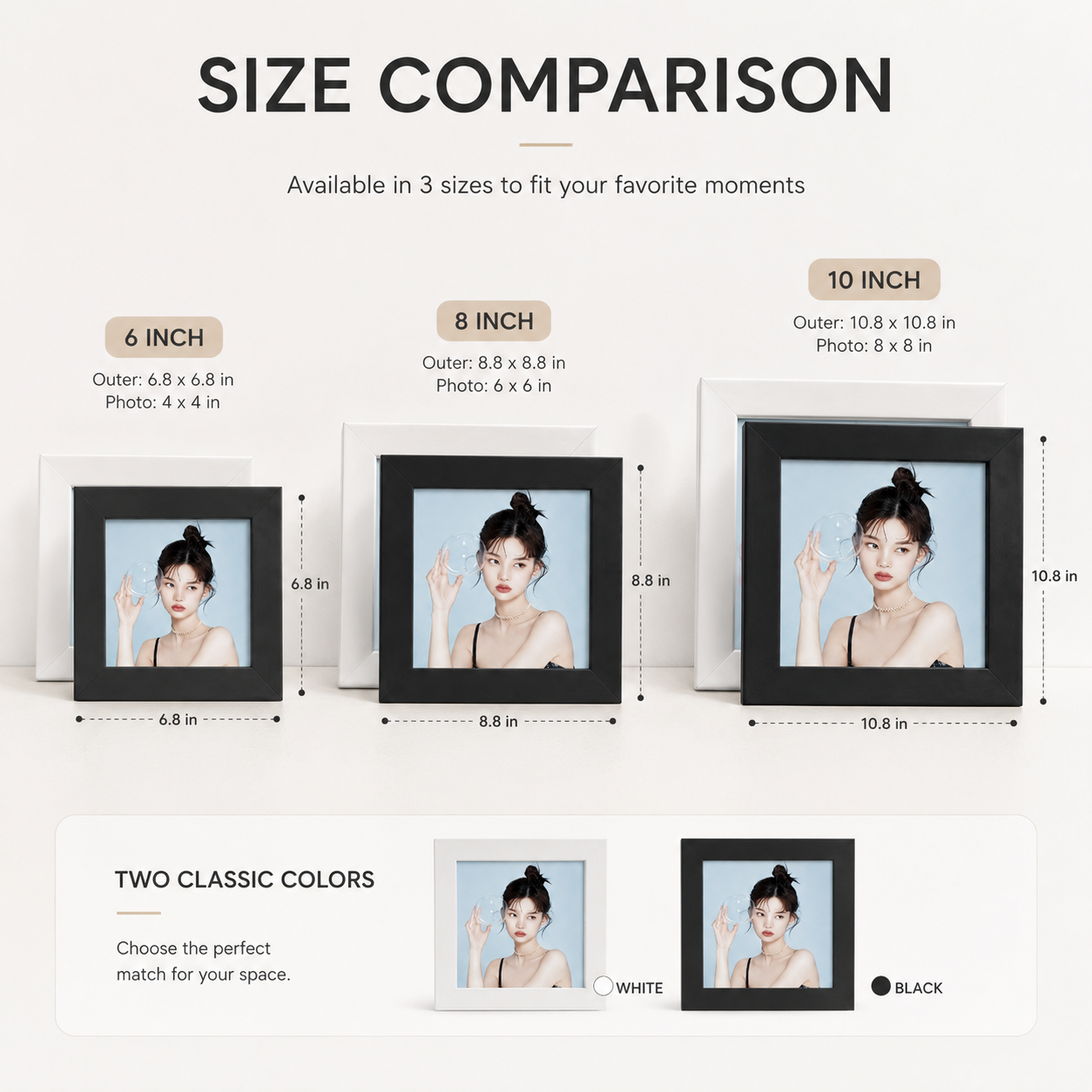 Black square 8-inch minimalist aluminum wall mounted photo frame set, multiple sets of standard size photo frames, simple classic and stylish design โ image 3