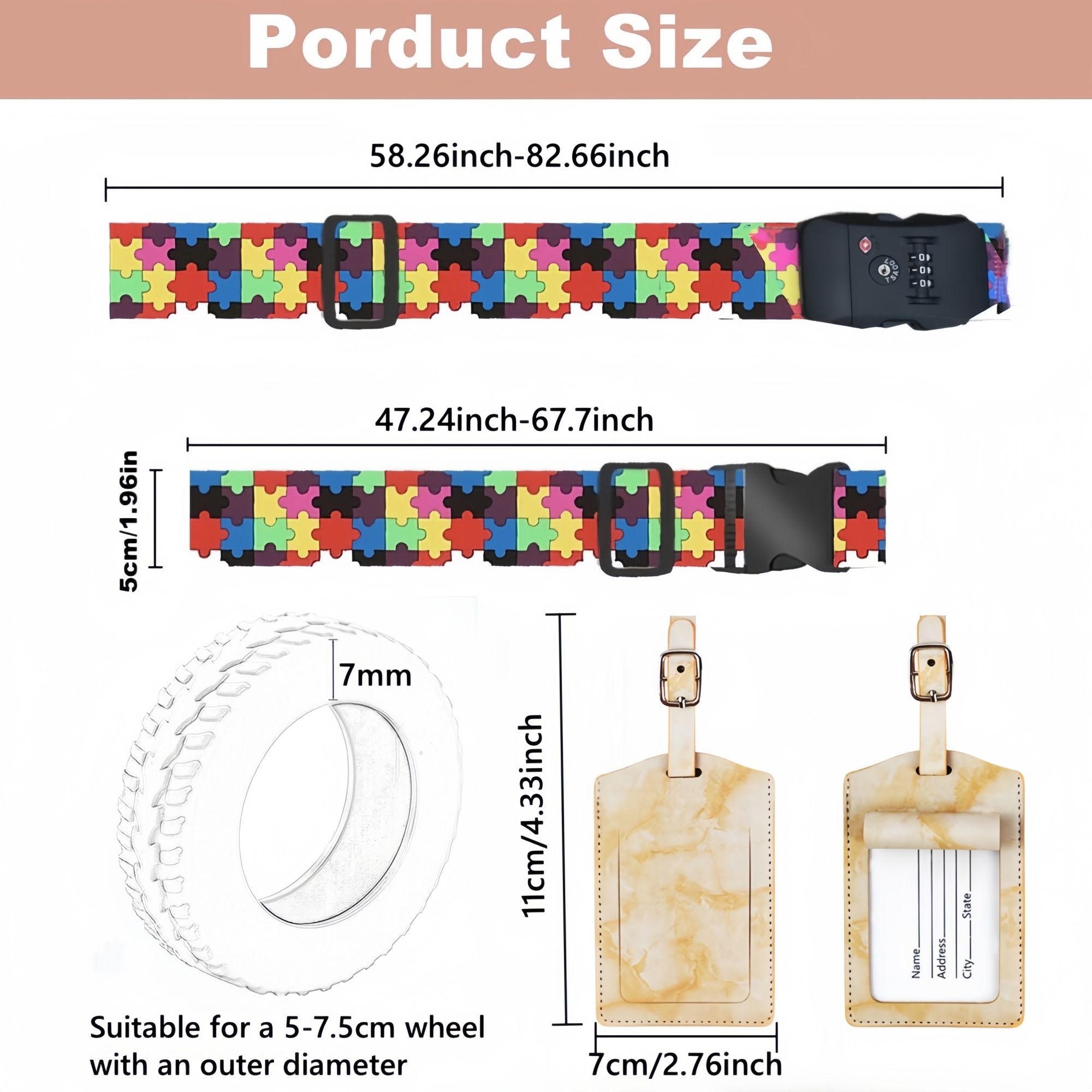 Luggage Accessories Set – 4 Pack Travel Kit with Luggage Tags, Luggage Strap with Lock, Suitcase Wheel Covers & Stickers – Travel Essentials for Suitcases & — image 2