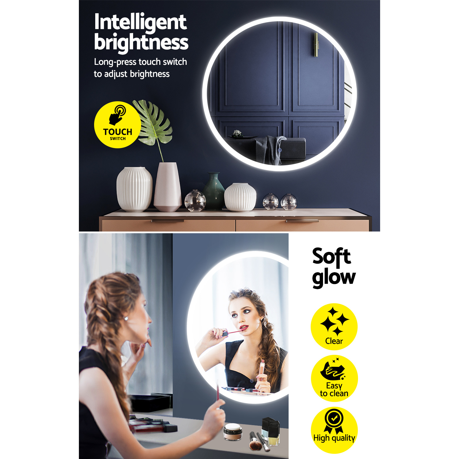 Embellir 2 Wall Mirror 80cm with Led light Makeup Home Decor Bathroom Round Vanity — image 6