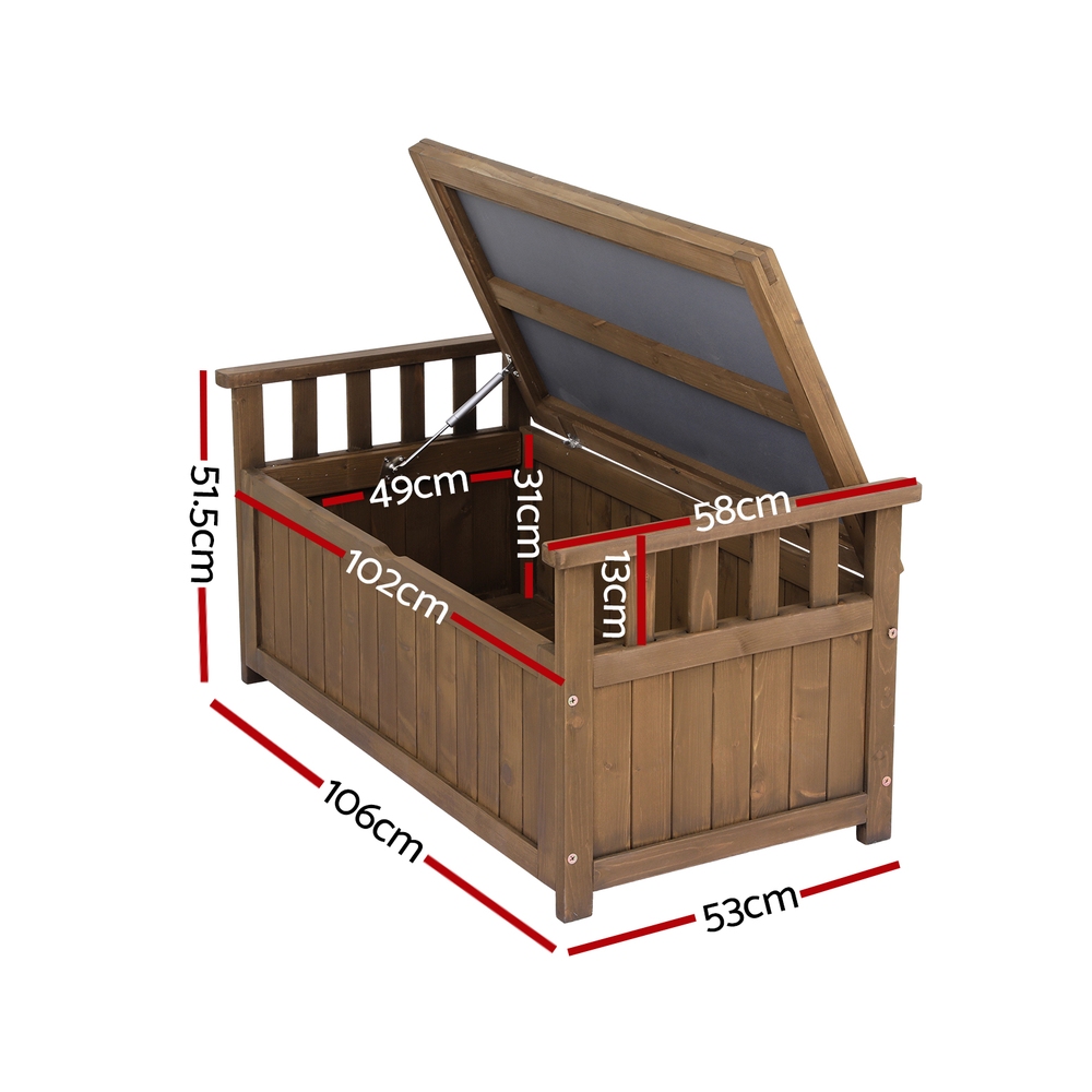 Gardeon Outdoor Storage Bench Box Wooden Garden Toy Tool Sheds Patio Furniture Brown โ image 2