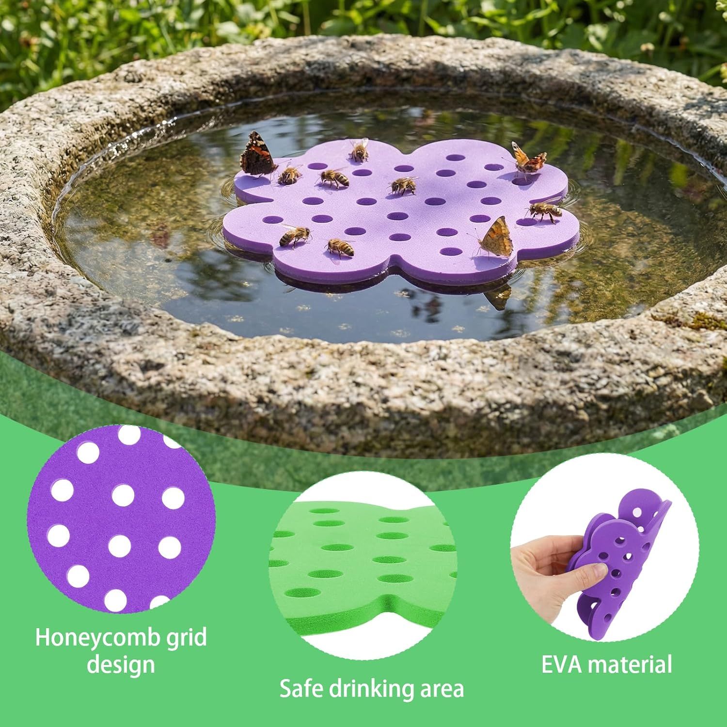 4 Pack Floating Bee Watering Station for Garden, 5.51 Inch Eva Foam Floating Bee Island, Butterfly and Bee Baths, Outdoor Honeybee Feeder for Feeding Thirsty — image 3