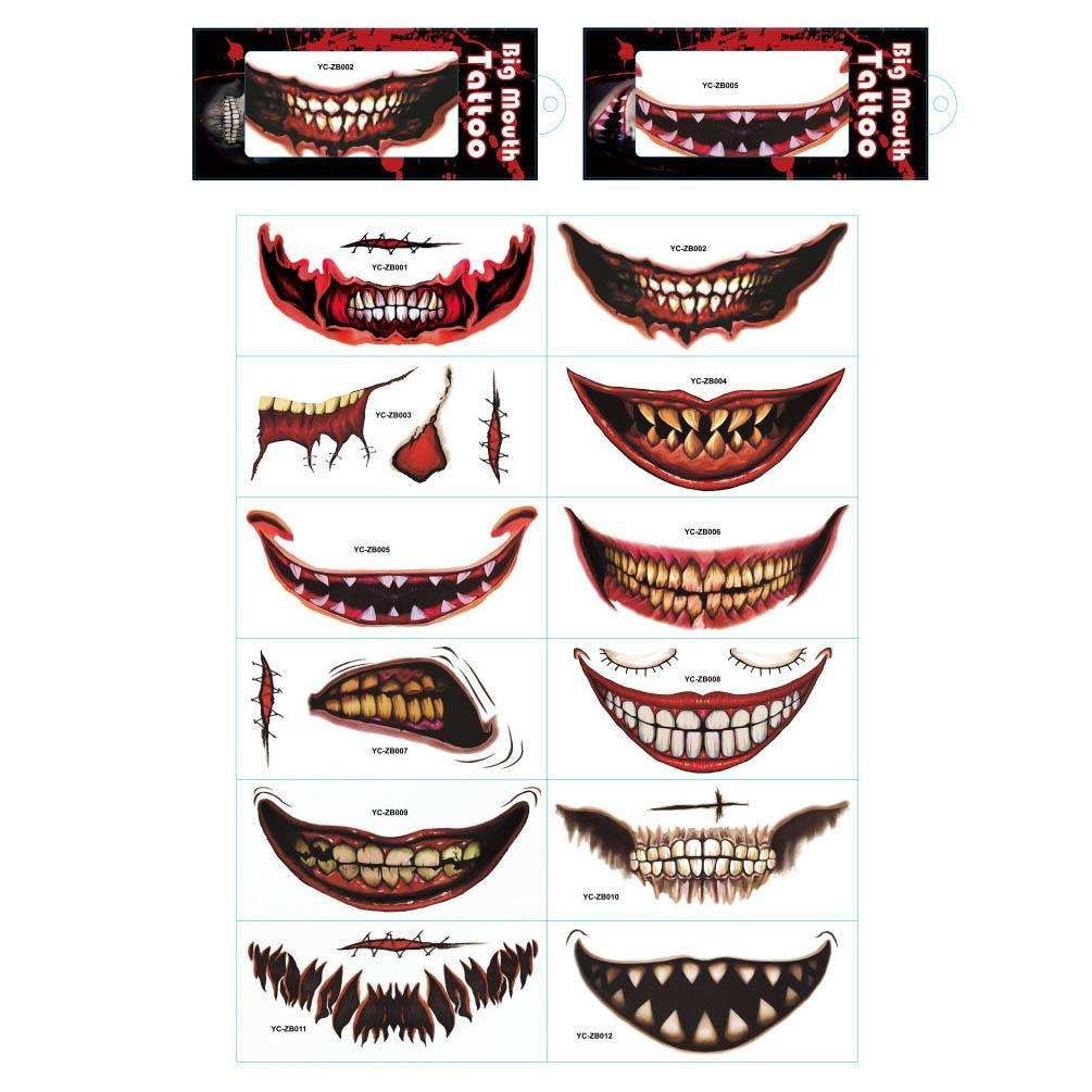 12pcs Halloween Wound Tattoo Mouth Tattoos, MultiColor — image 3