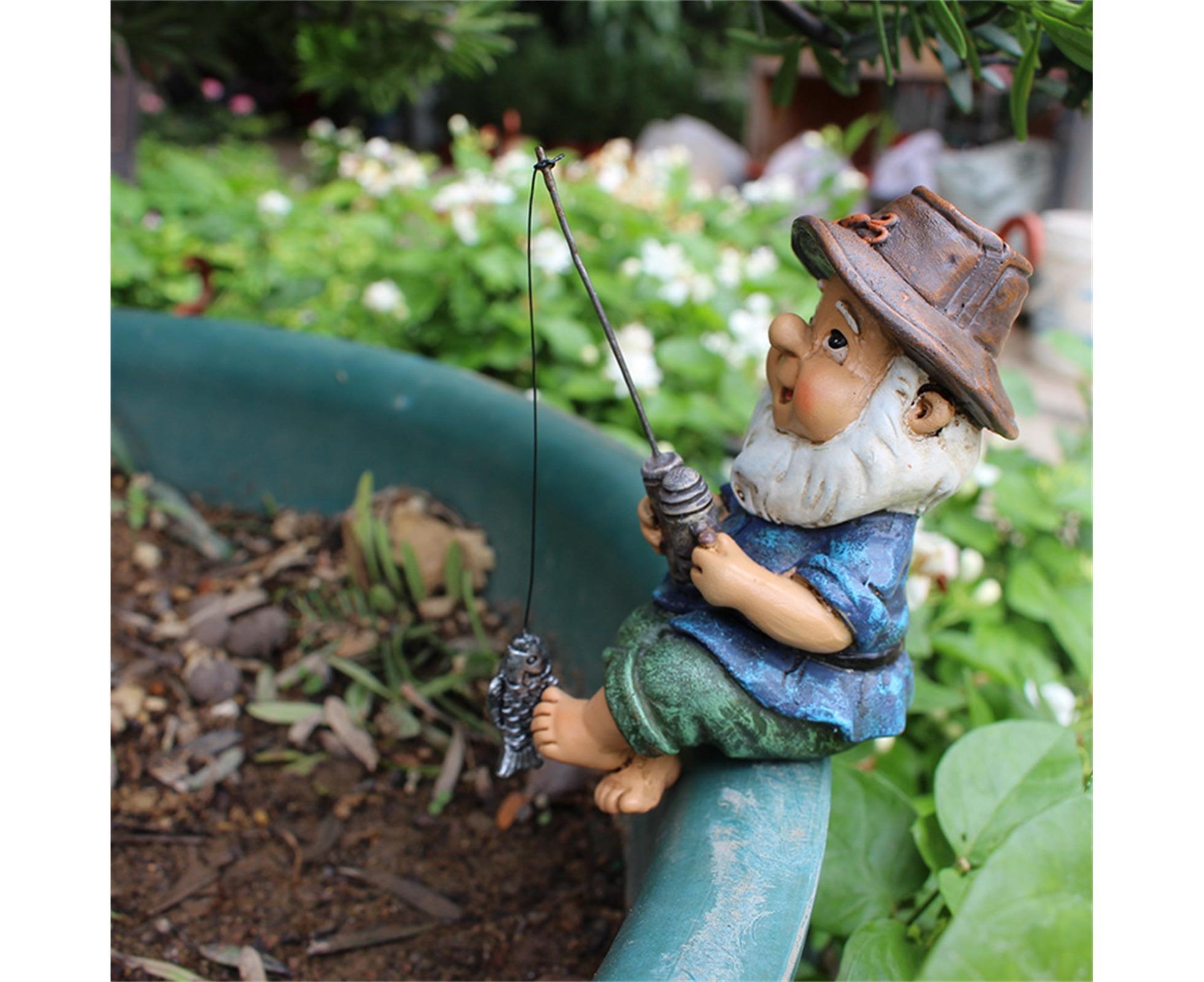 Lovely Fishing Man Shape Statue Decor Adorable Handmade Resin Statue Model for Garden-Fishing — image 3