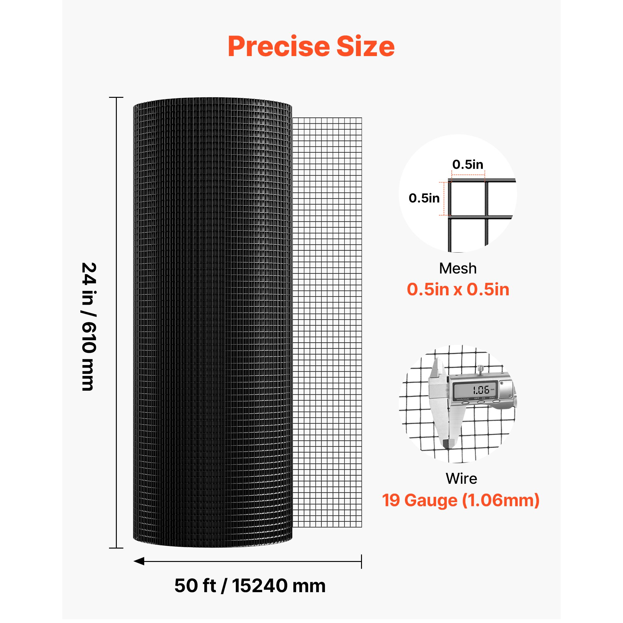 Hardware Cloth 61cm x 15.2m, 1/2 in 19 Gauge Galvanized Wire Mesh Roll, Weather-Resistant Vinyl Coated Chicken Wire Fencing, Heavy Duty Welded Garden Plant — image 3