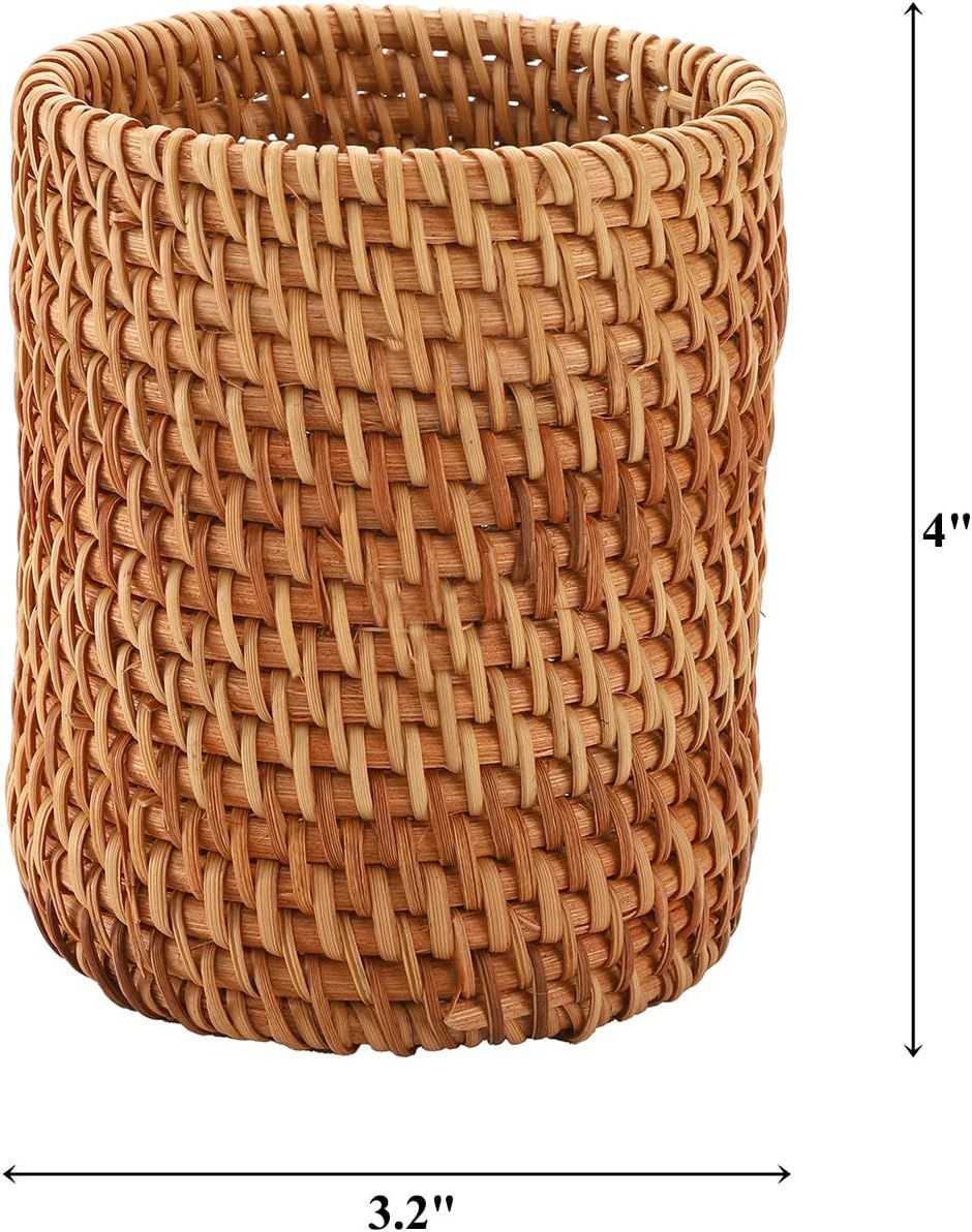 2 Pack Rattan Pencil Holder, Handmade Pen Cup Makeup Brushes Holder, Woven Vine Desk Organizer Pen Container Box โ image 2
