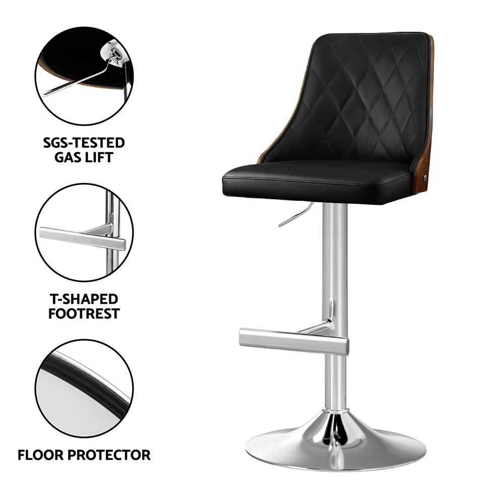 Artiss 2X Bar Stool Wood Swivel Adjustable Kitchen Counter Stool Leather Black โ image 6