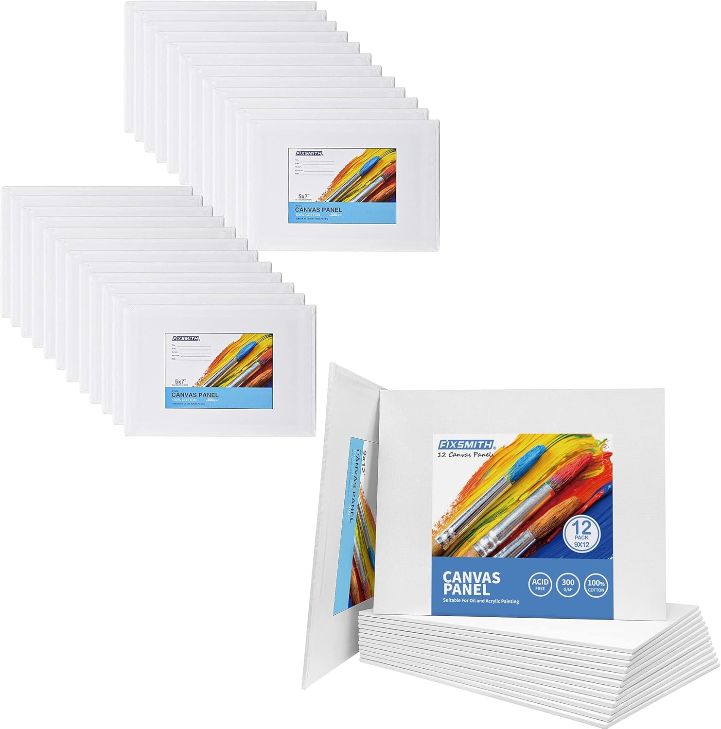 Painting Canvas Panel Boards - 5x7 Inch Art Canvas,24 Pack with 9 x12 Inch Canvas Panel Super Value 12 Pack,100% Cotton,Primed Canvas Board,Acid Free,Artist