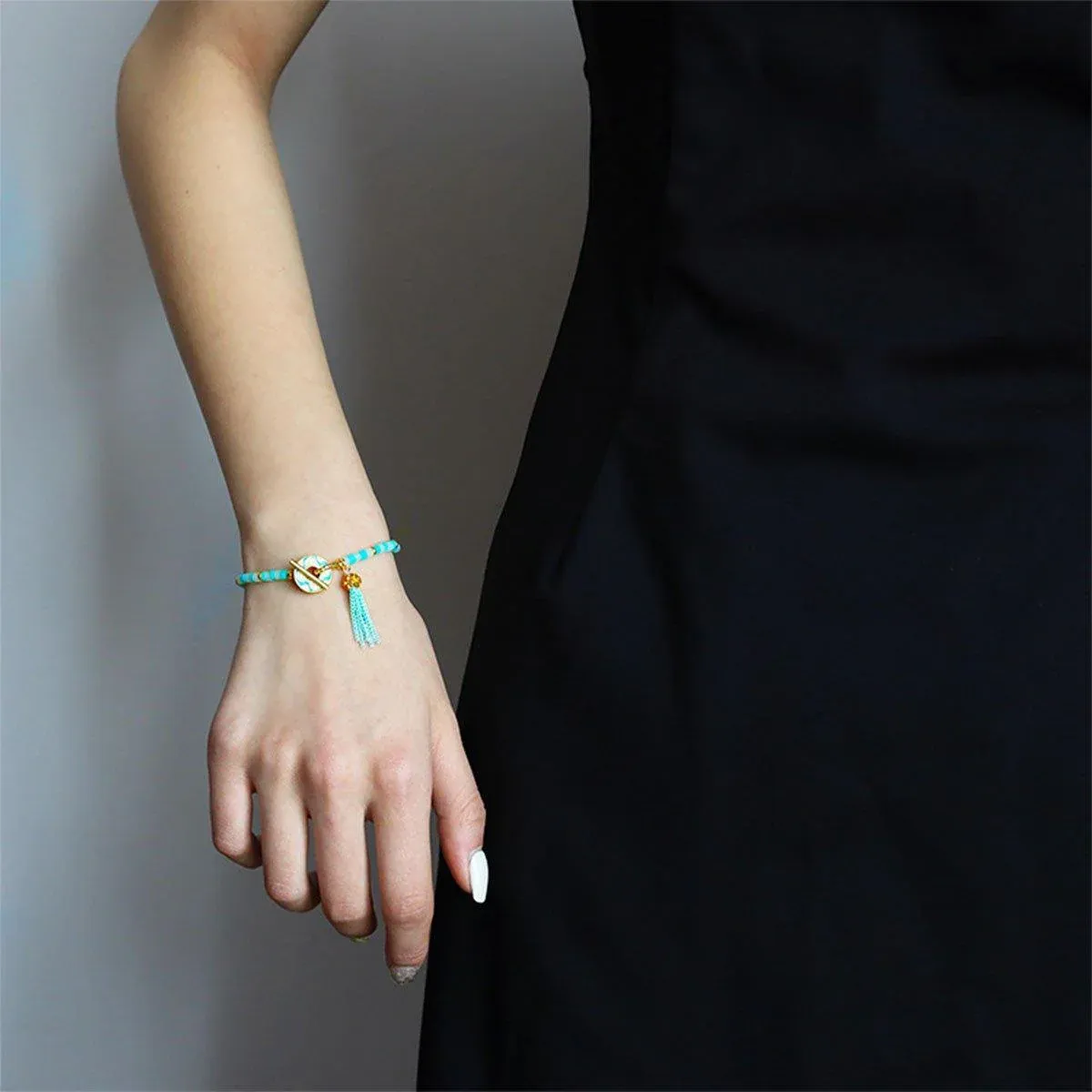 New Chinese Fashion Blue Beaded Bracelet Fringe Simple Elegant Jewelry — image 4