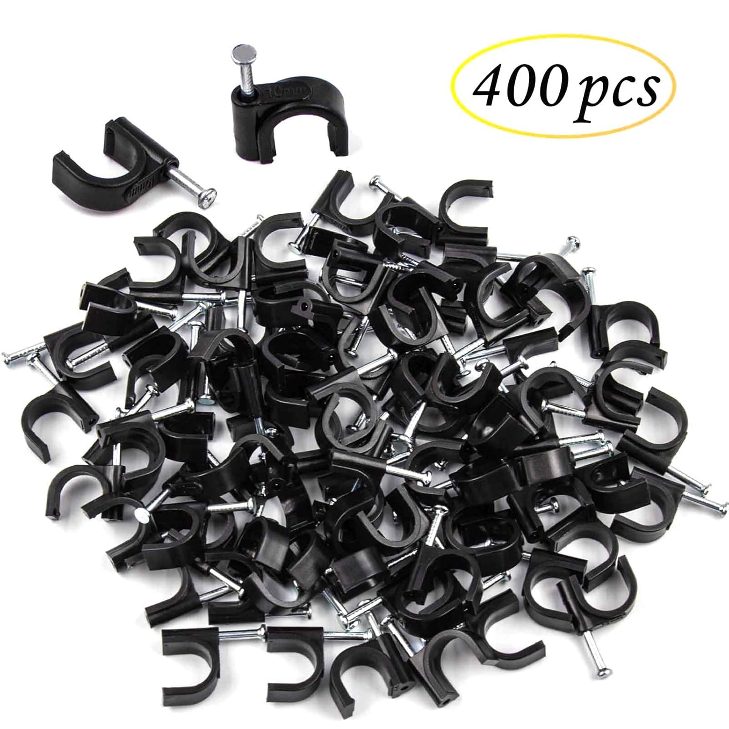 400pcs Black Cable Clips 4/6/8/10mm Cable Wire Clips Nail in Cable Clips Cable Tacks Coaxial Nail Clamps Cable Nails for Cords Cable Management RG6 RG59 CAT6 โ image 2