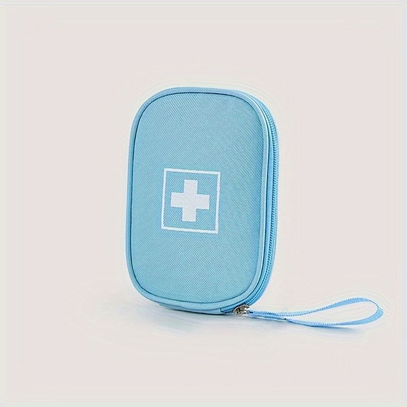 Small Portable Oxford Cloth Medicine Storage Bag, Solid Color Square Outdoor Pouch for Organizing Medications Blue
