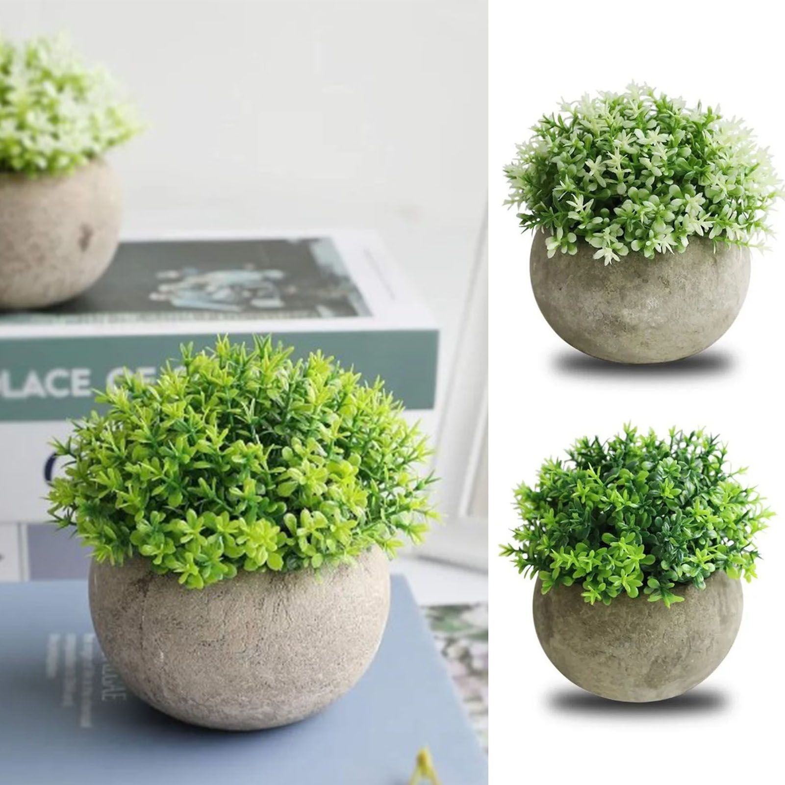 2 PCS Simulated Plant Bonsai Semicircular Ball Pulp Bonsai Desktop Green Plants Potted Ornaments White Green โ image 6