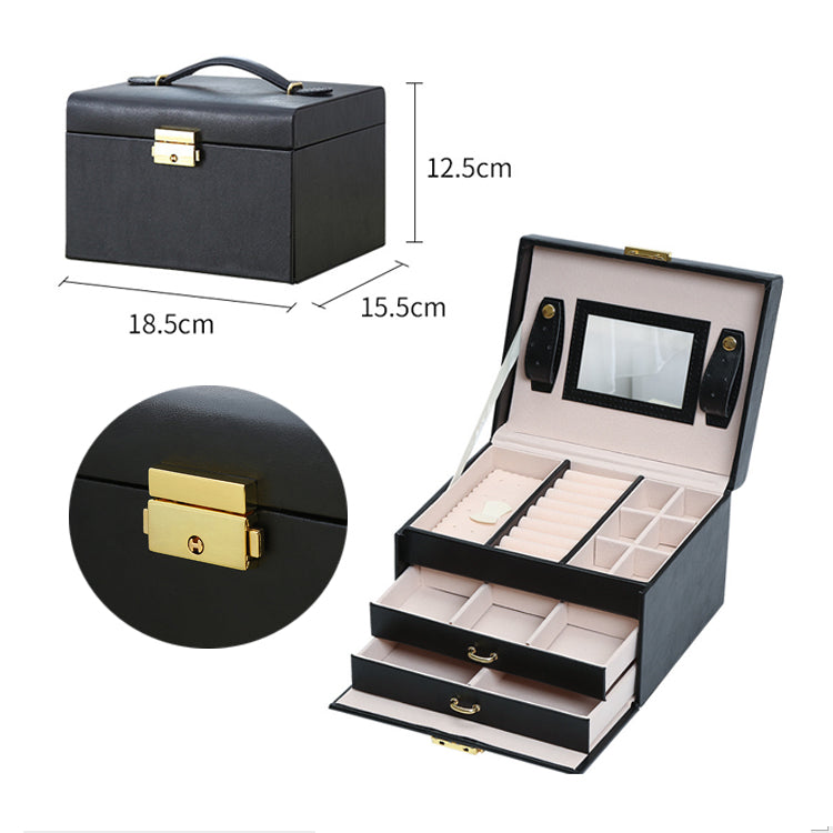 Jewellery Box With Mirror Double Drawers Organizer Storage Lock Case(White) โ image 4