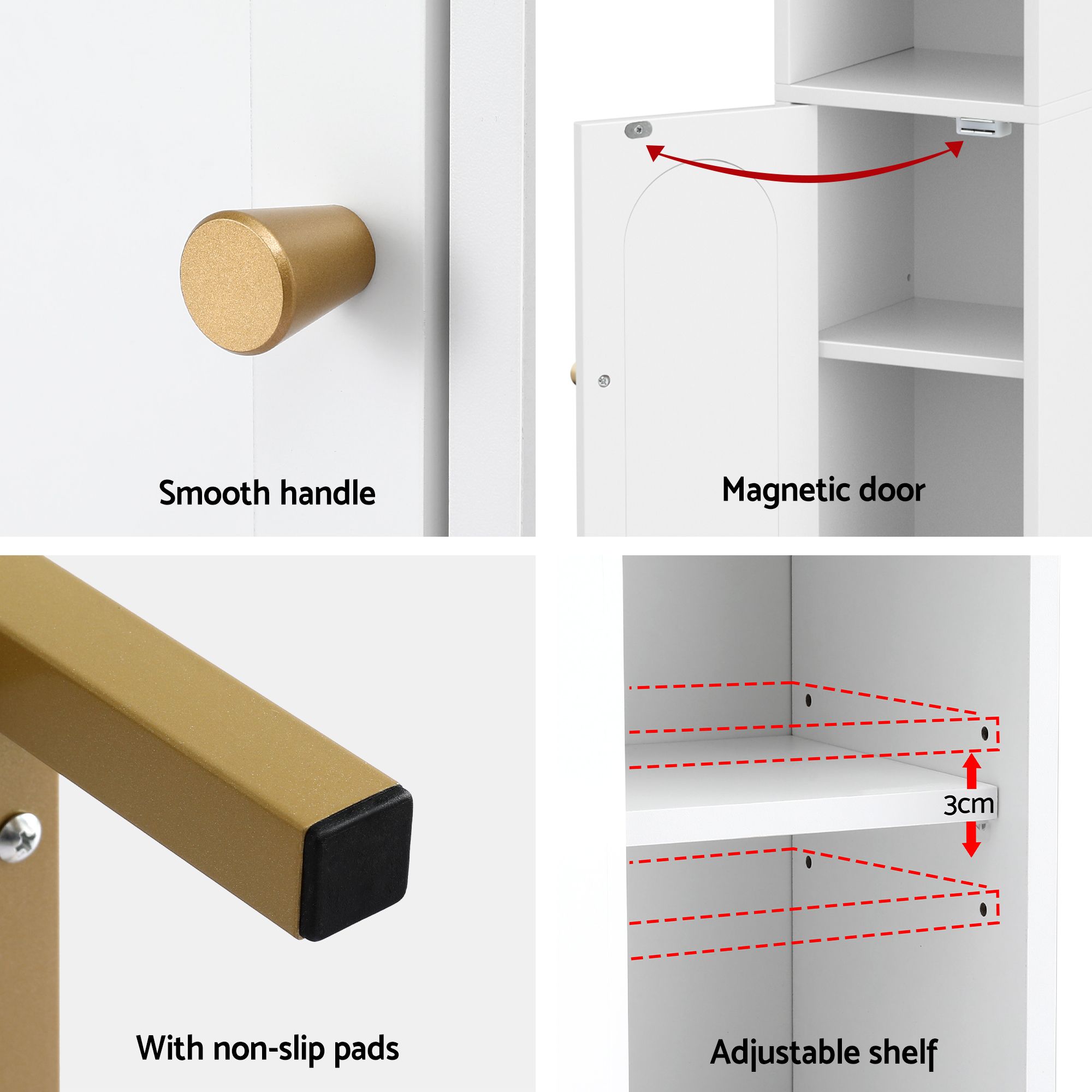 Artiss 2X Bathroom Storage Cabinet Floor Organizer Toilet Corner Adjustable Shelf with Door White — image 6