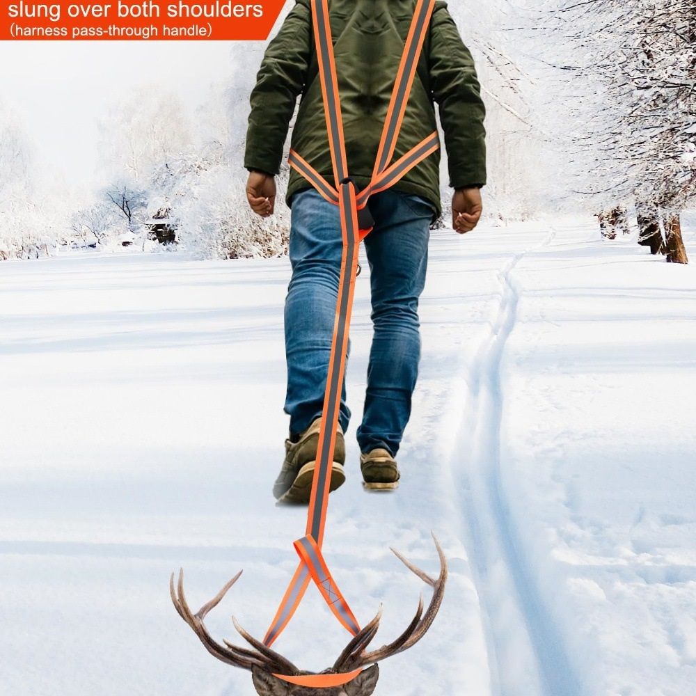 Deer Drag Harness & Rope – Heavy Duty 480lbs Capacity, Reflective Orange Hunting Gear with Comfortable Shoulder Strap, Soft Handle – Essential for Dragging — image 4
