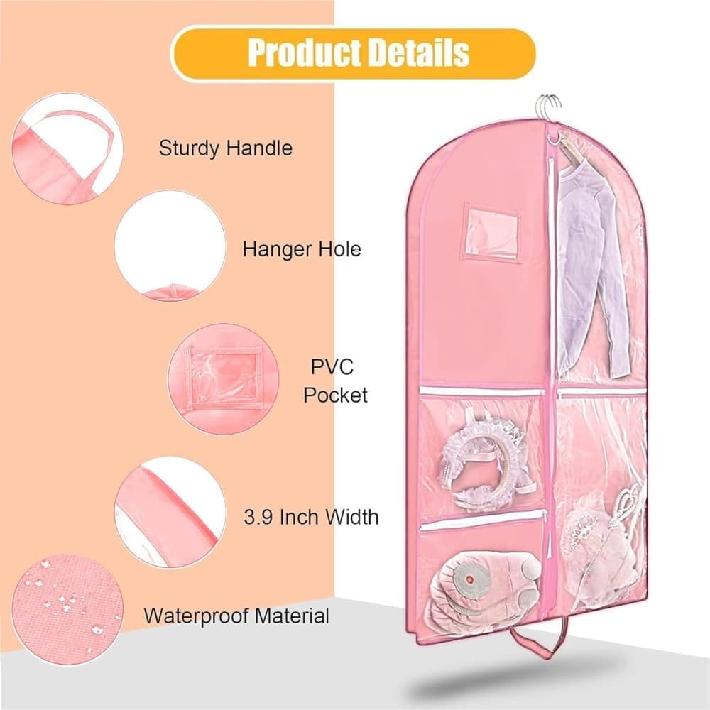 Foldable Garment Bag with 5 Pockets, Pink, 110x60 cm — image 3