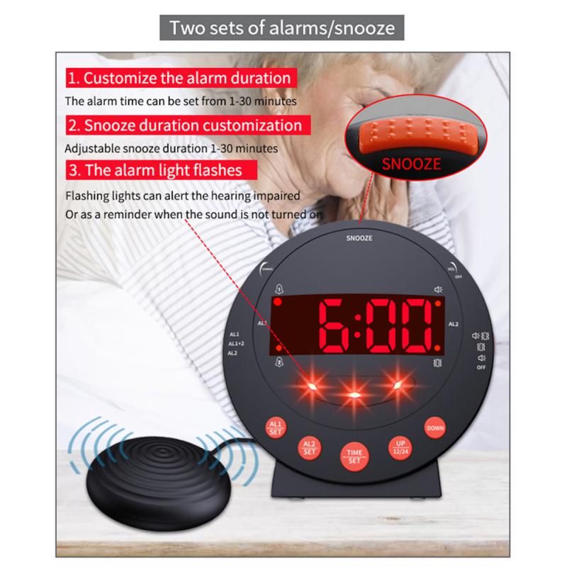 Loud Alarm Clock with Bed Shaker Vibrating Flash for Heavy Sleepers Dual Alarm USB — image 5