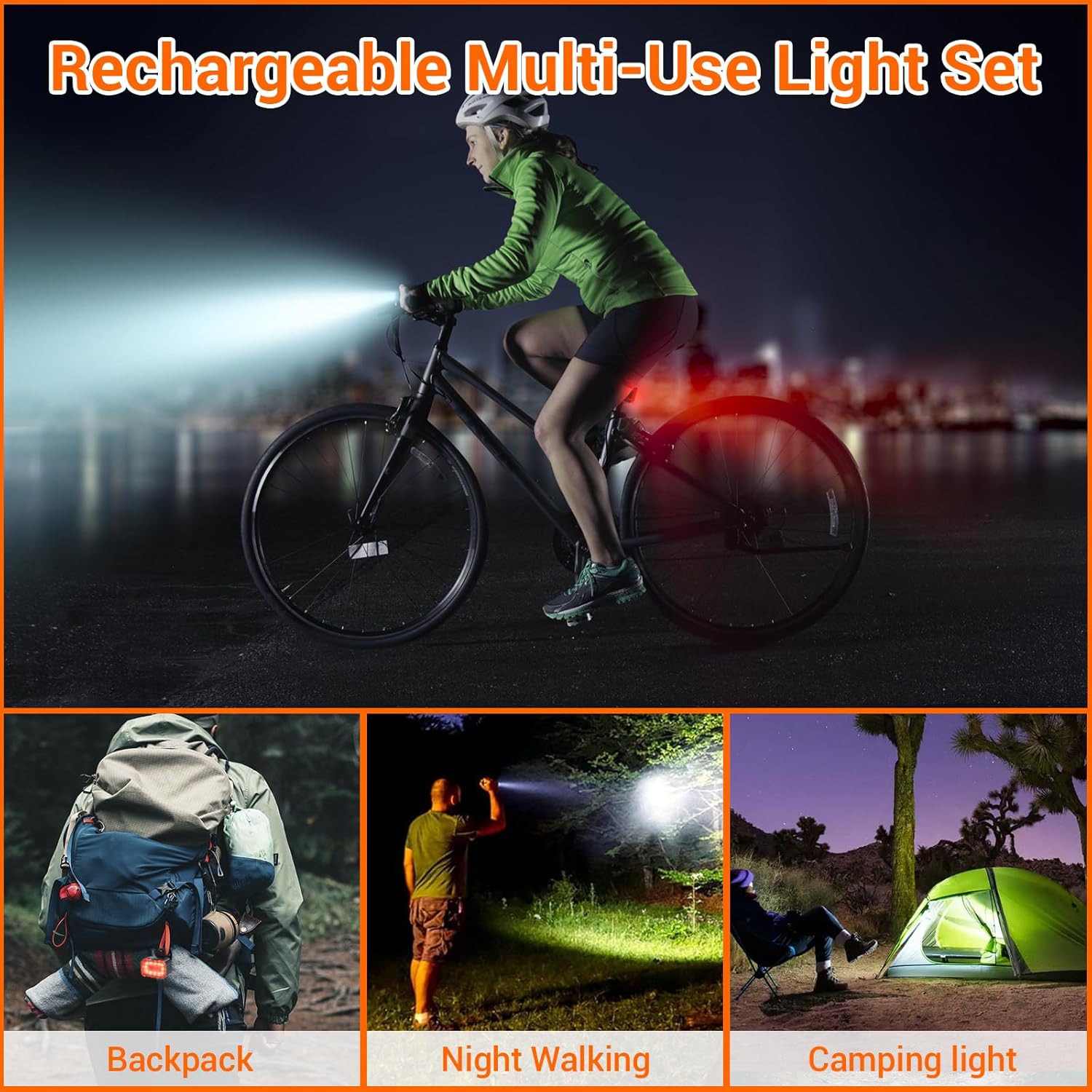 Bike light - IPX6 waterproof - Front and rear light - Rechargeable - Type-C charging port - 5+6 modes - Front and rear light combination - 300 lumens - Super — image 6